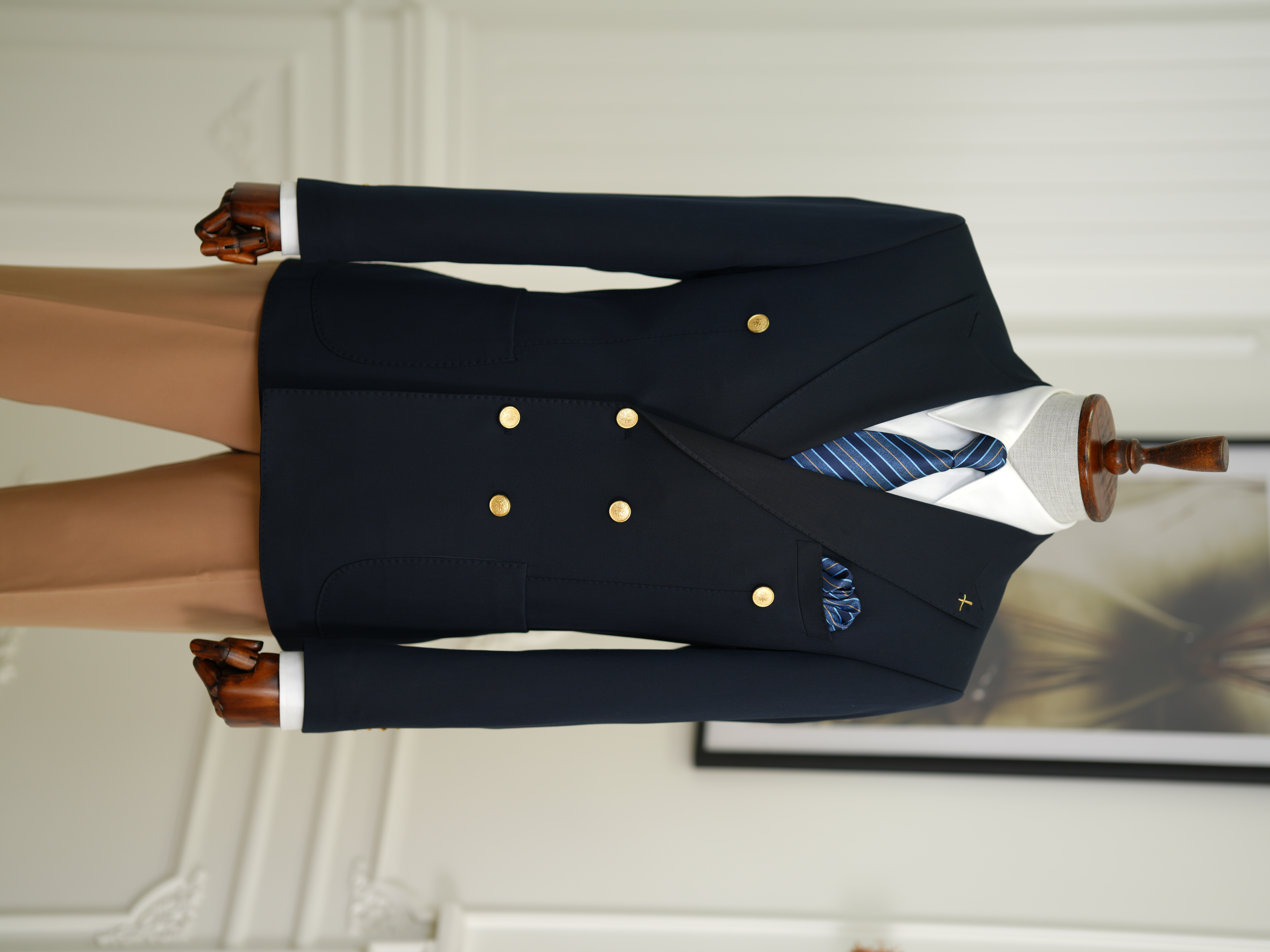 Erkek Premium İtalyan Stil Slim Fit Erkek Punto Dikişli Torba Cepli Yarım Astarlı Kruvaze Ceket - Koyu Lacivert