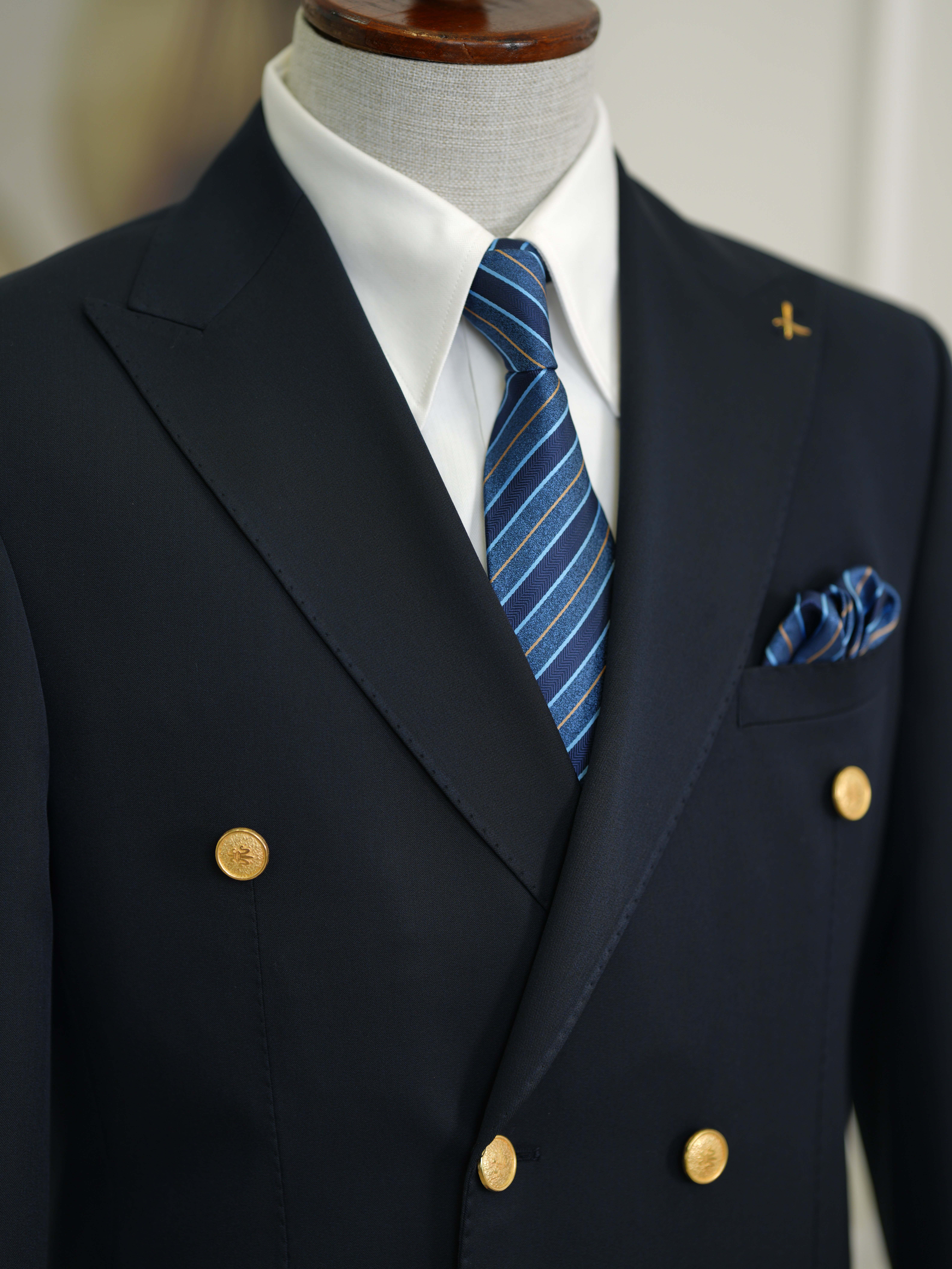 Erkek Premium İtalyan Stil Slim Fit Erkek Punto Dikişli Torba Cepli Yarım Astarlı Kruvaze Ceket - Koyu Lacivert