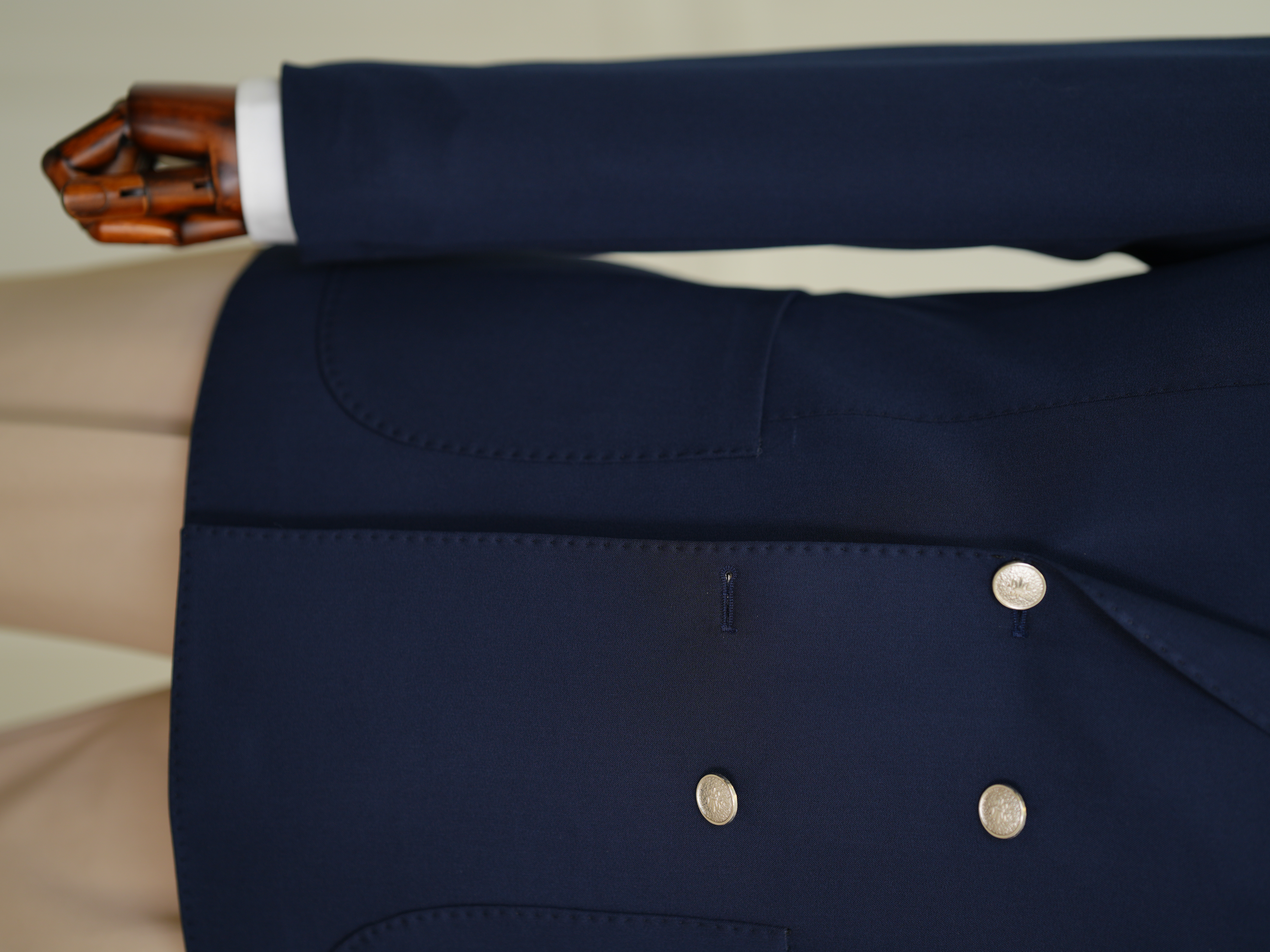 Erkek Premium İtalyan Stil Slim Fit Erkek Punto Dikişli Torba Cepli Yarım Astarlı Kruvaze Ceket - Lacivert