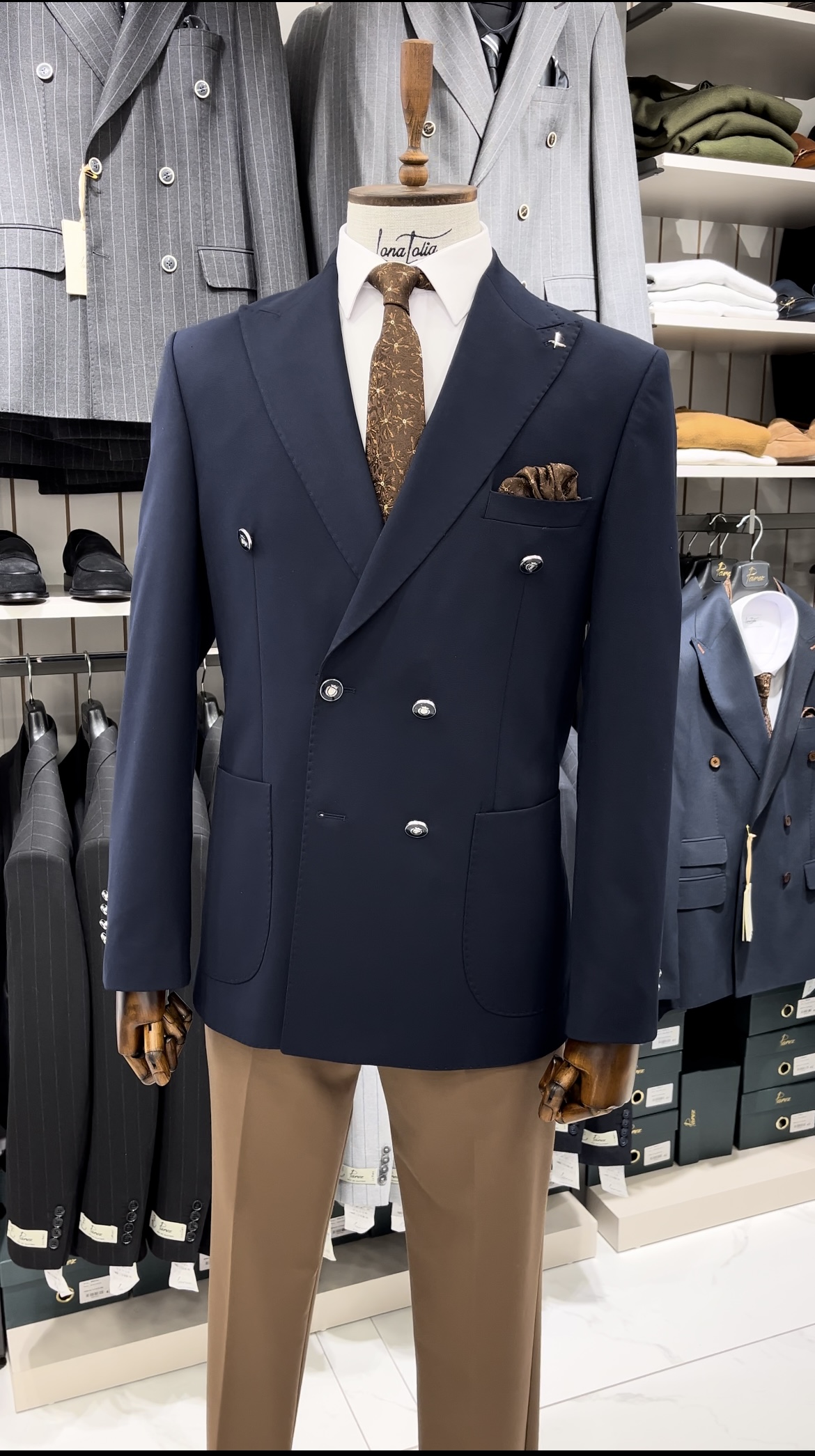 Erkek Premium İtalyan Stil Slim Fit Erkek Punto Dikişli Torba Cepli Yarım Astarlı Kruvaze Ceket - Lacivert