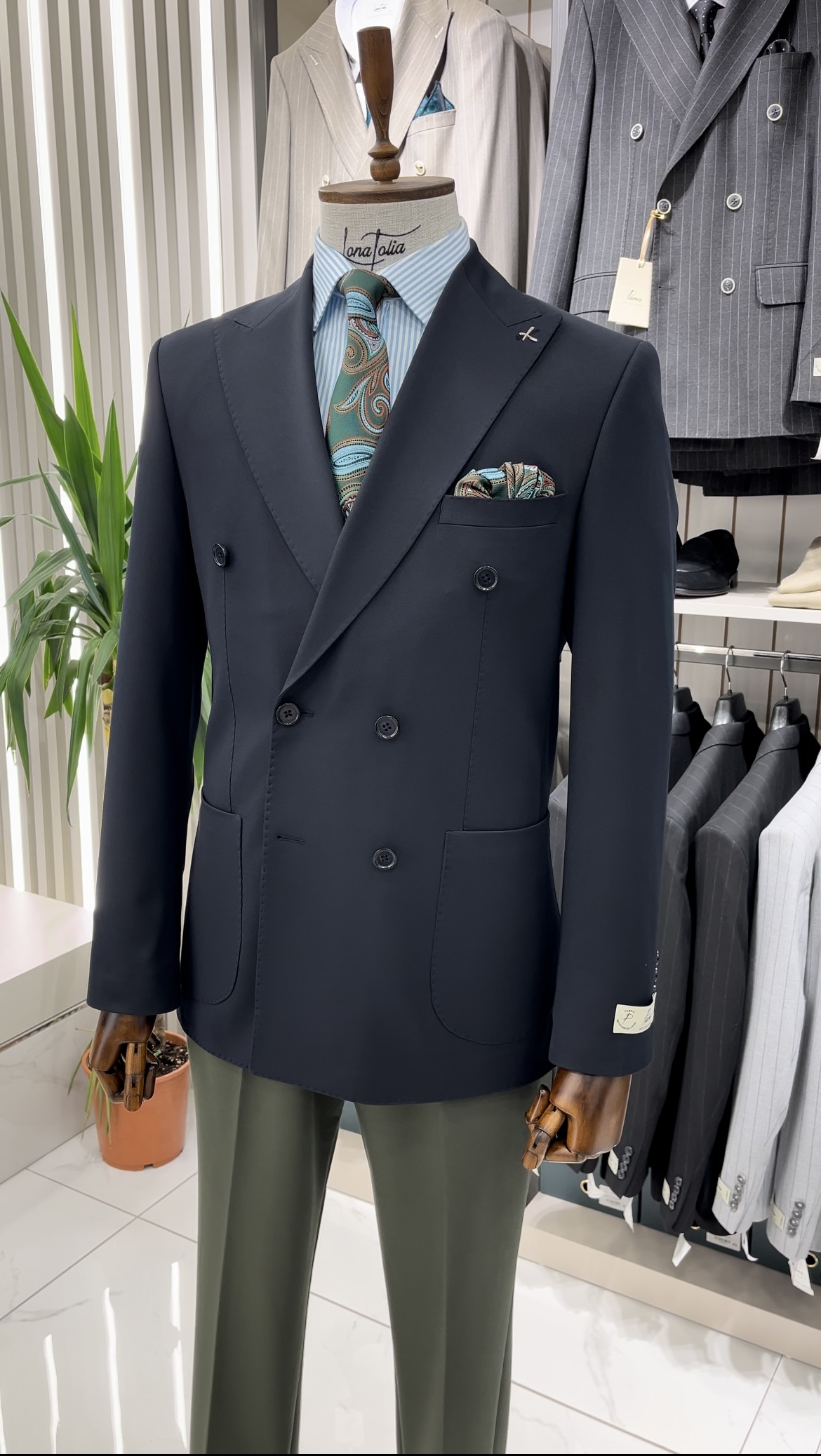 Erkek Premium İtalyan Stil Slim Fit Erkek Punto Dikişli Torba Cepli Yarım Astarlı Kruvaze Ceket - Koyu Lacivert