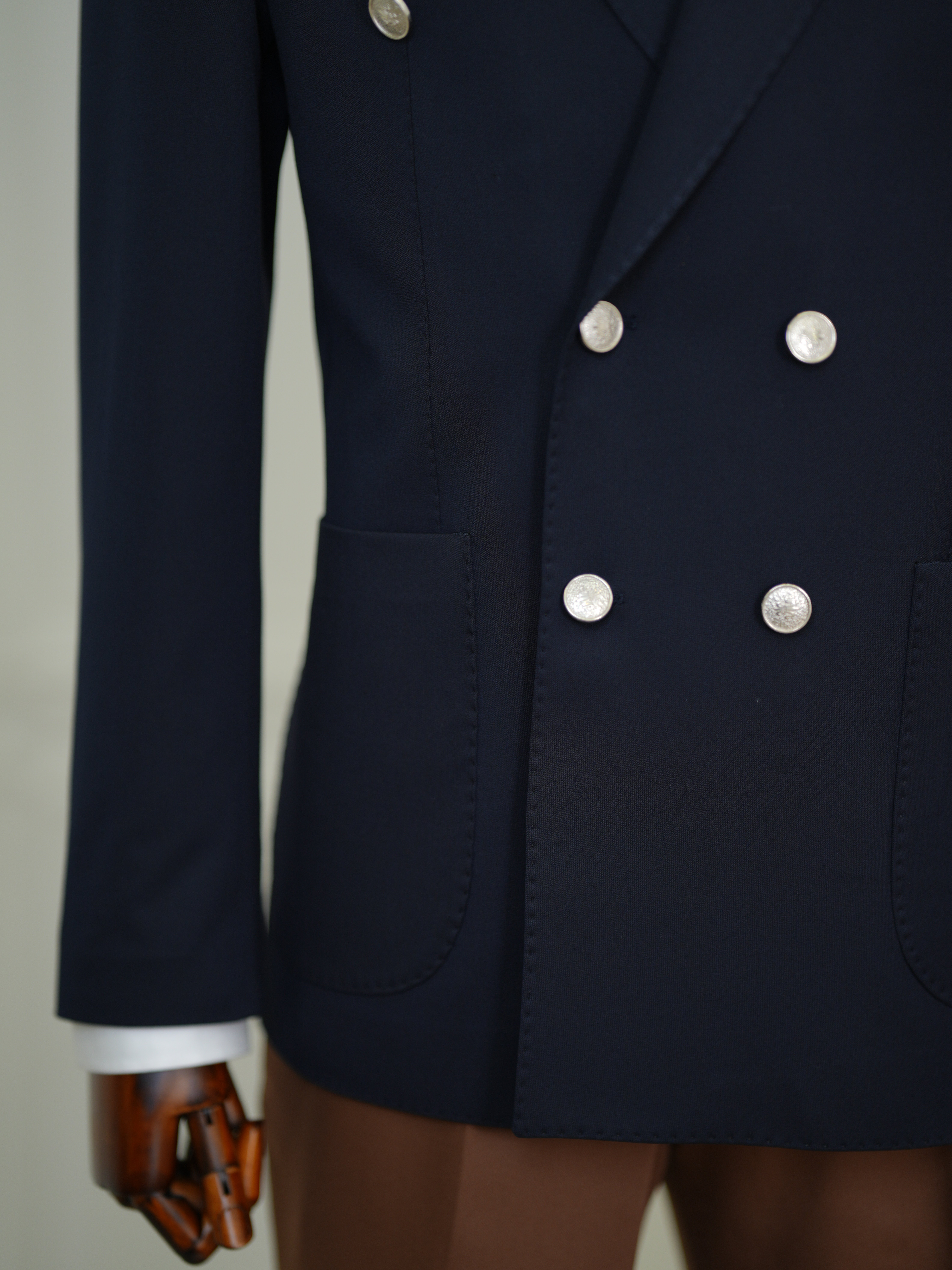 Erkek Premium İtalyan Stil Slim Fit Erkek Punto Dikişli Torba Cepli Yarım Astarlı Kruvaze Ceket - Koyu Lacivert