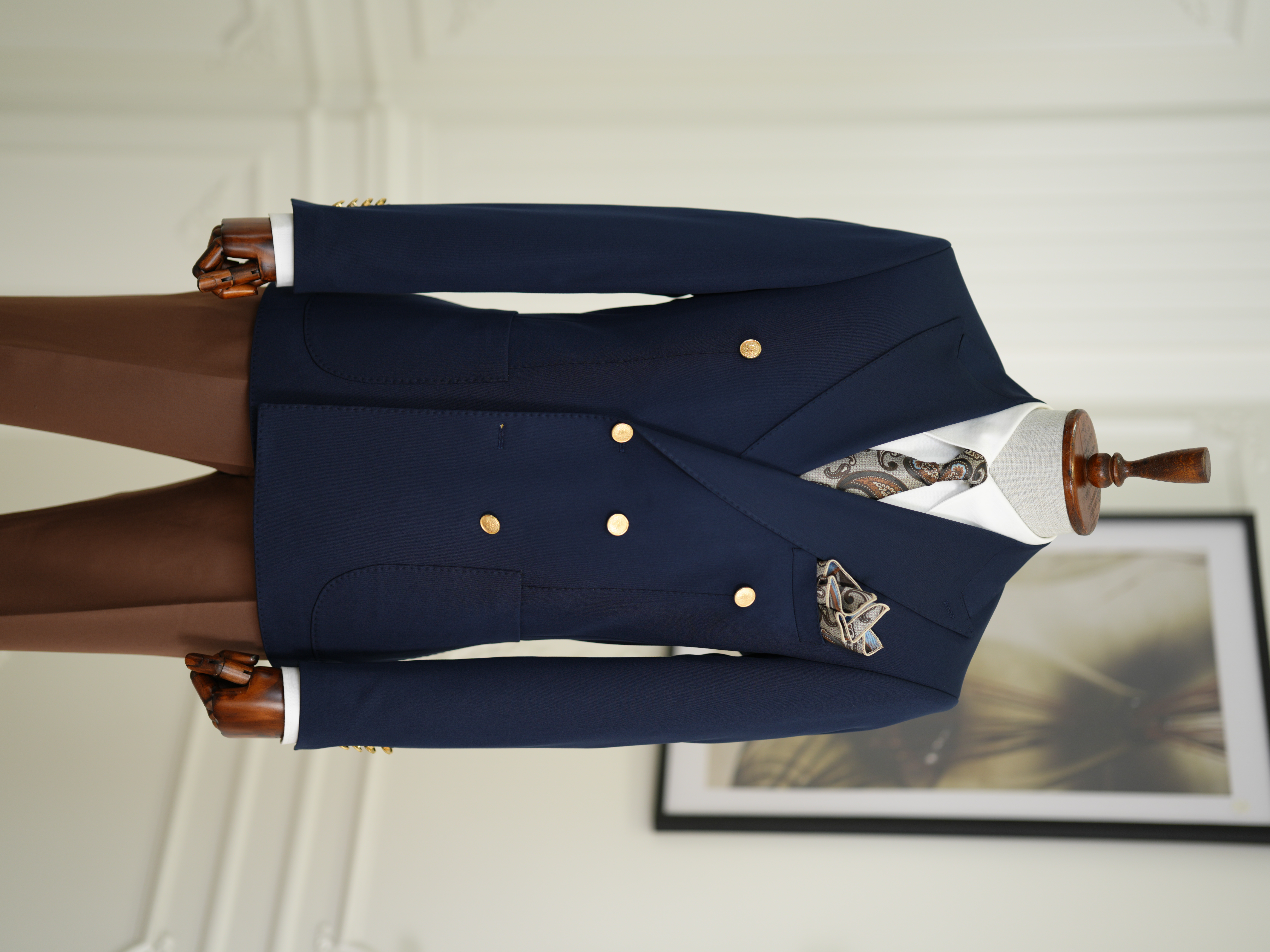 Erkek Premium İtalyan Stil Slim Fit Erkek Punto Dikişli Torba Cepli Yarım Astarlı Kruvaze Ceket - Lacivert