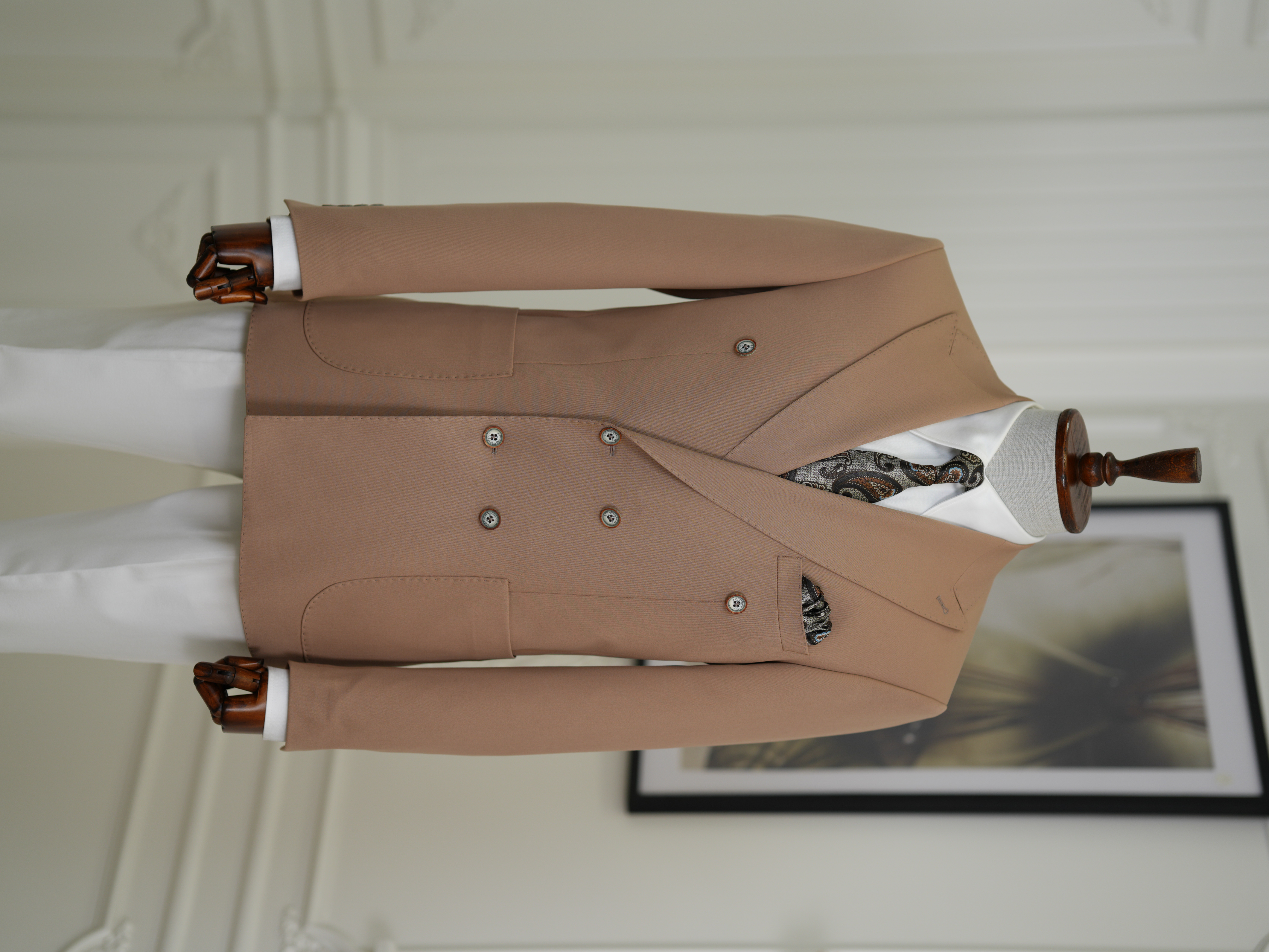 Erkek Premium İtalyan Stil Slim Fit Erkek Punto Dikişli Torba Cepli Yarım Astarlı Kruvaze Ceket-Taba