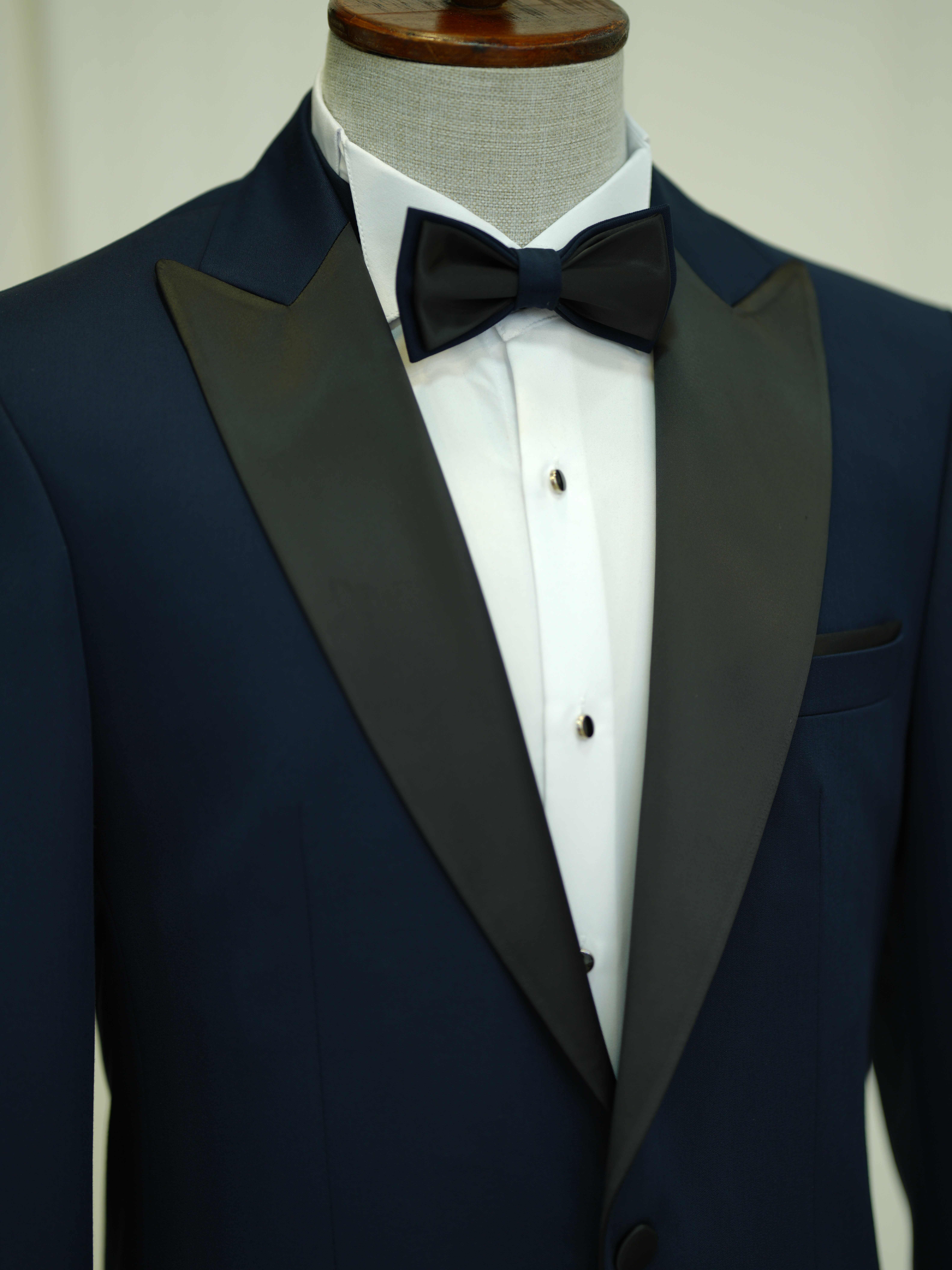 Erkek Premium Smokin Damatlık Kırlangıç Yaka İtalyan Stil  Ceket Pantolon Papyon- Lacivert-Lacivert