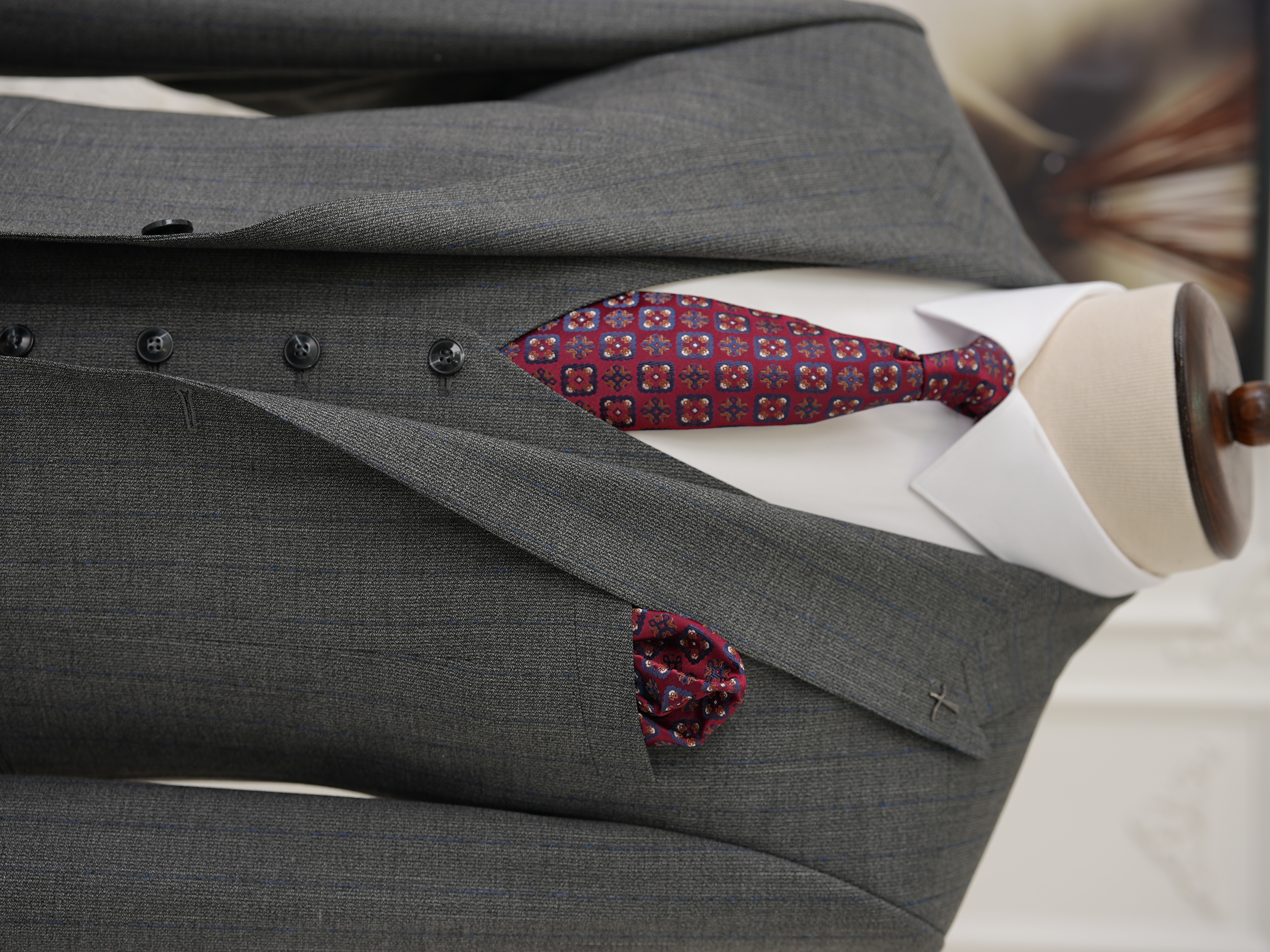 Erkek Premıum Takım Elbise İtalyan Stil Slim Fit Ceket Yelek Pantolon - Gri