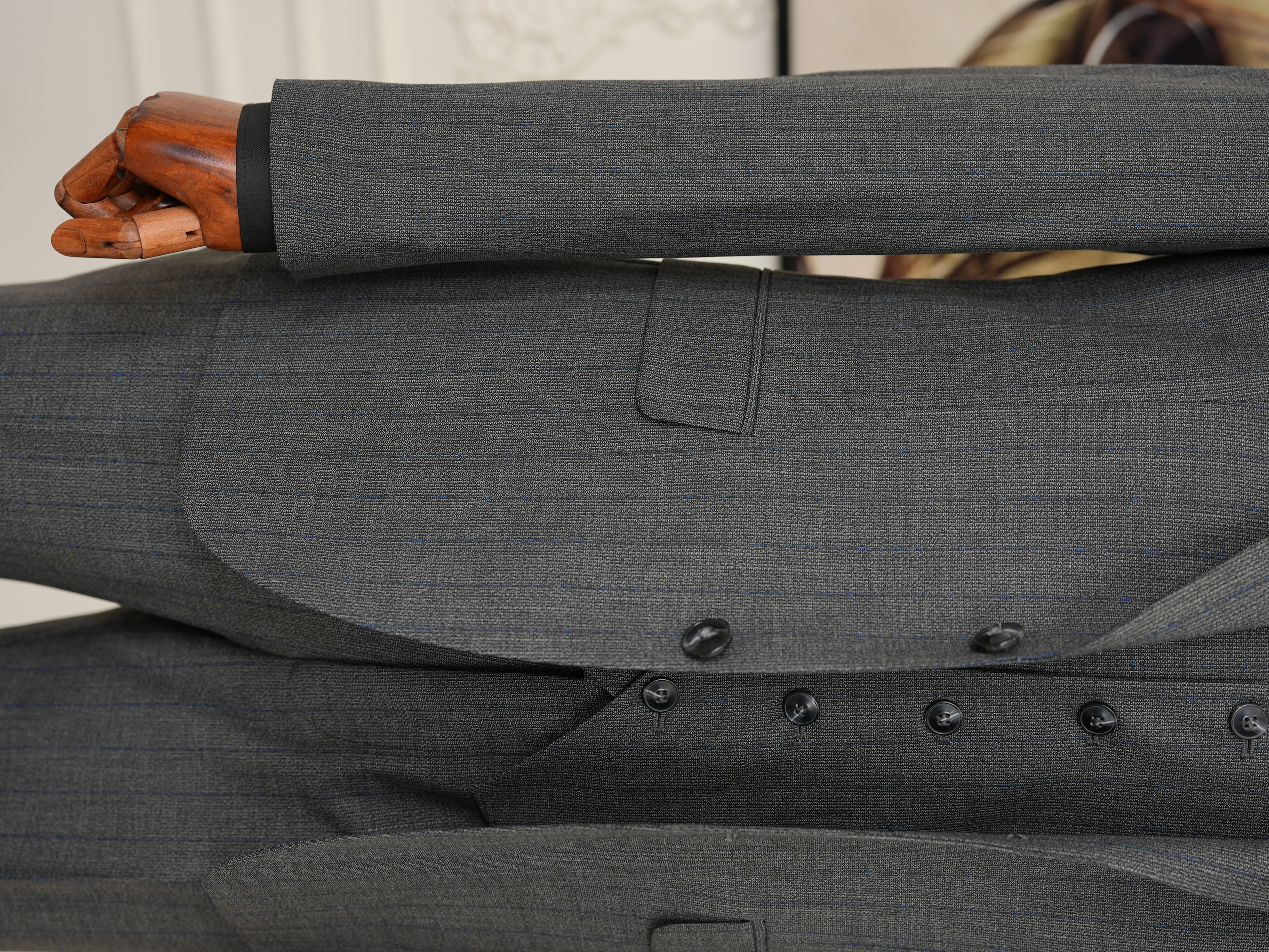 Erkek Premıum Takım Elbise İtalyan Stil Slim Fit Ceket Yelek Pantolon - Füme