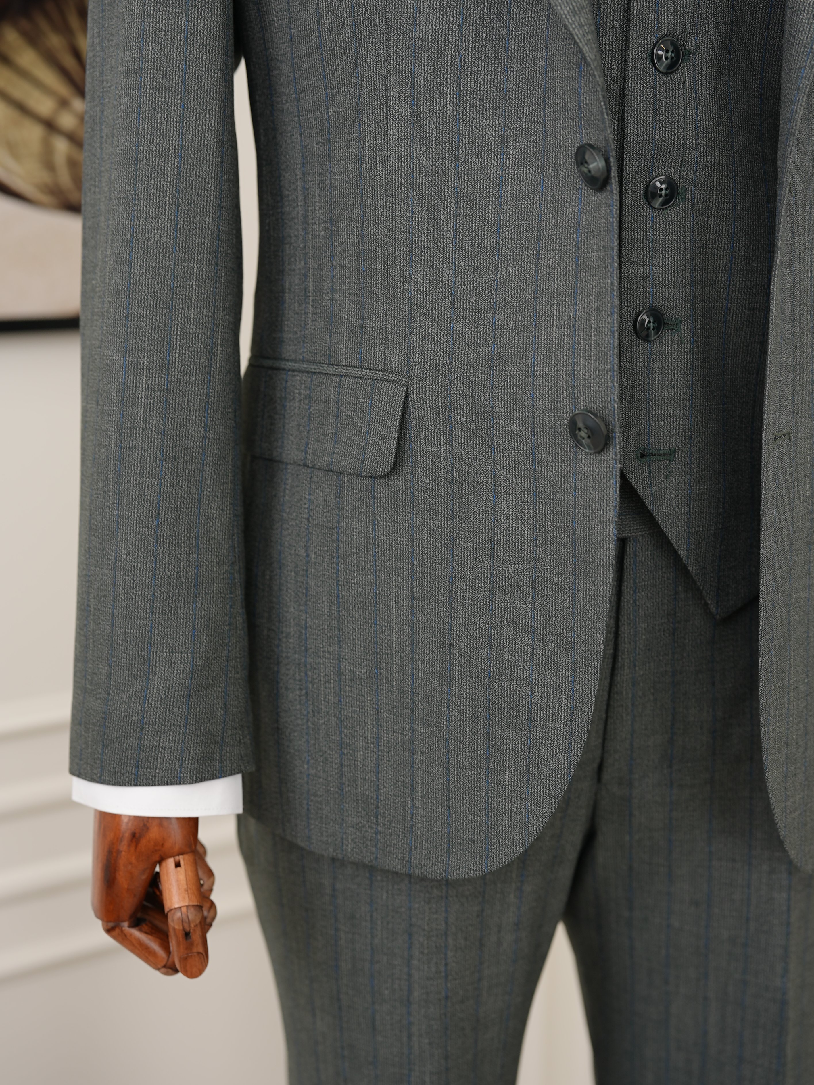 Erkek Premıum Takım Elbise İtalyan Stil Slim Fit Ceket Yelek Pantolon - Yeşil