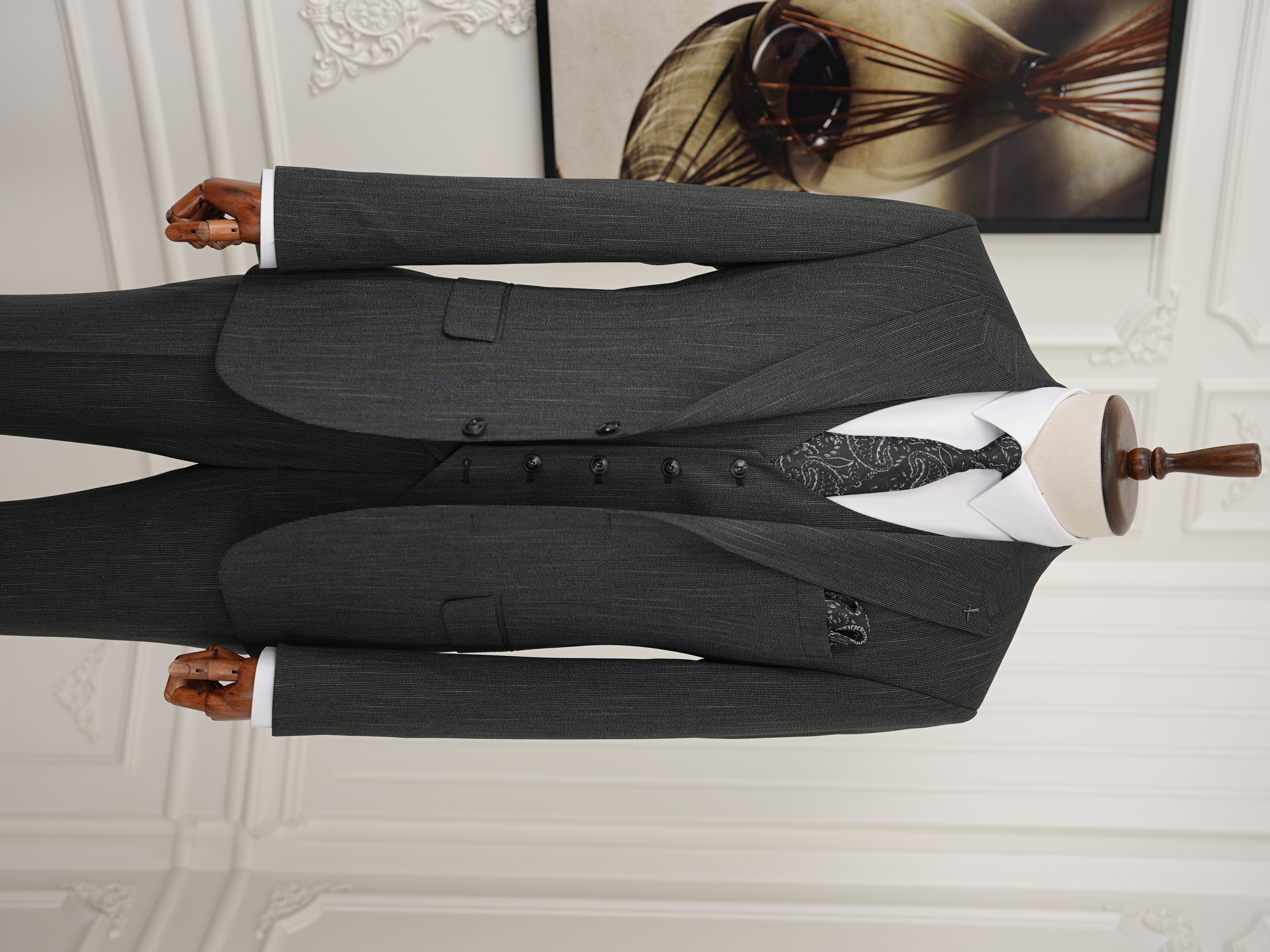 Erkek Premıum Takım Elbise İtalyan Stil Slim Fit Ceket Yelek Pantolon - Antrasit