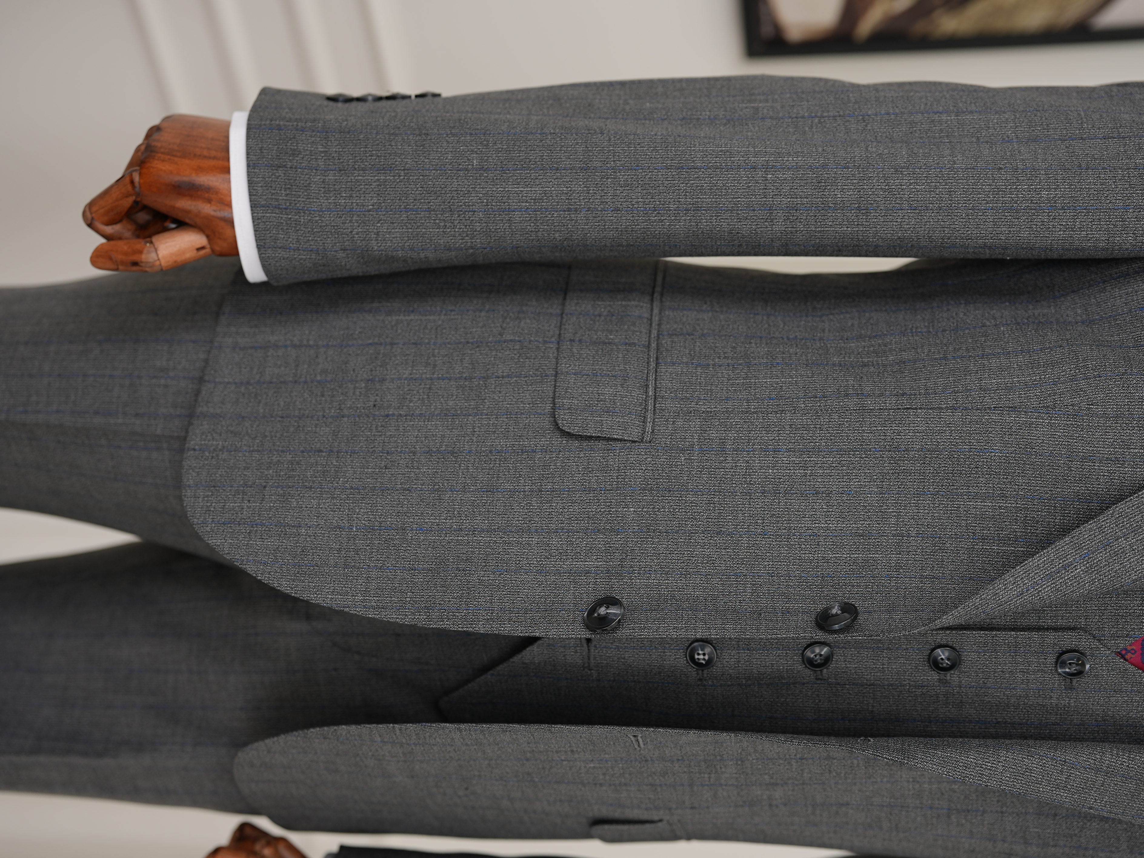 Erkek Premıum Takım Elbise İtalyan Stil Slim Fit Ceket Yelek Pantolon - Gri