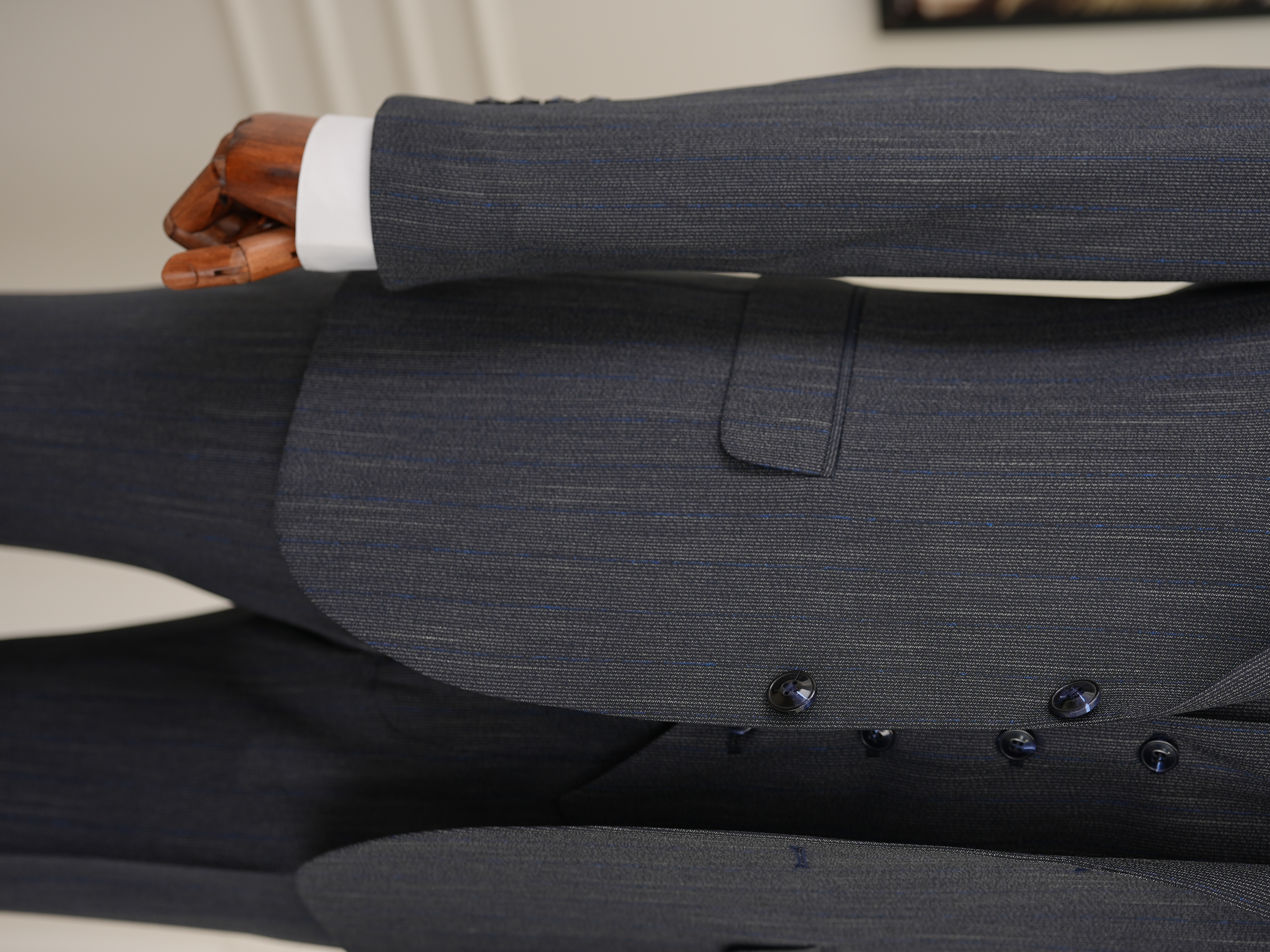 Erkek Premıum Takım Elbise İtalyan Stil Slim Fit Ceket Yelek Pantolon - Koyu Lacivert