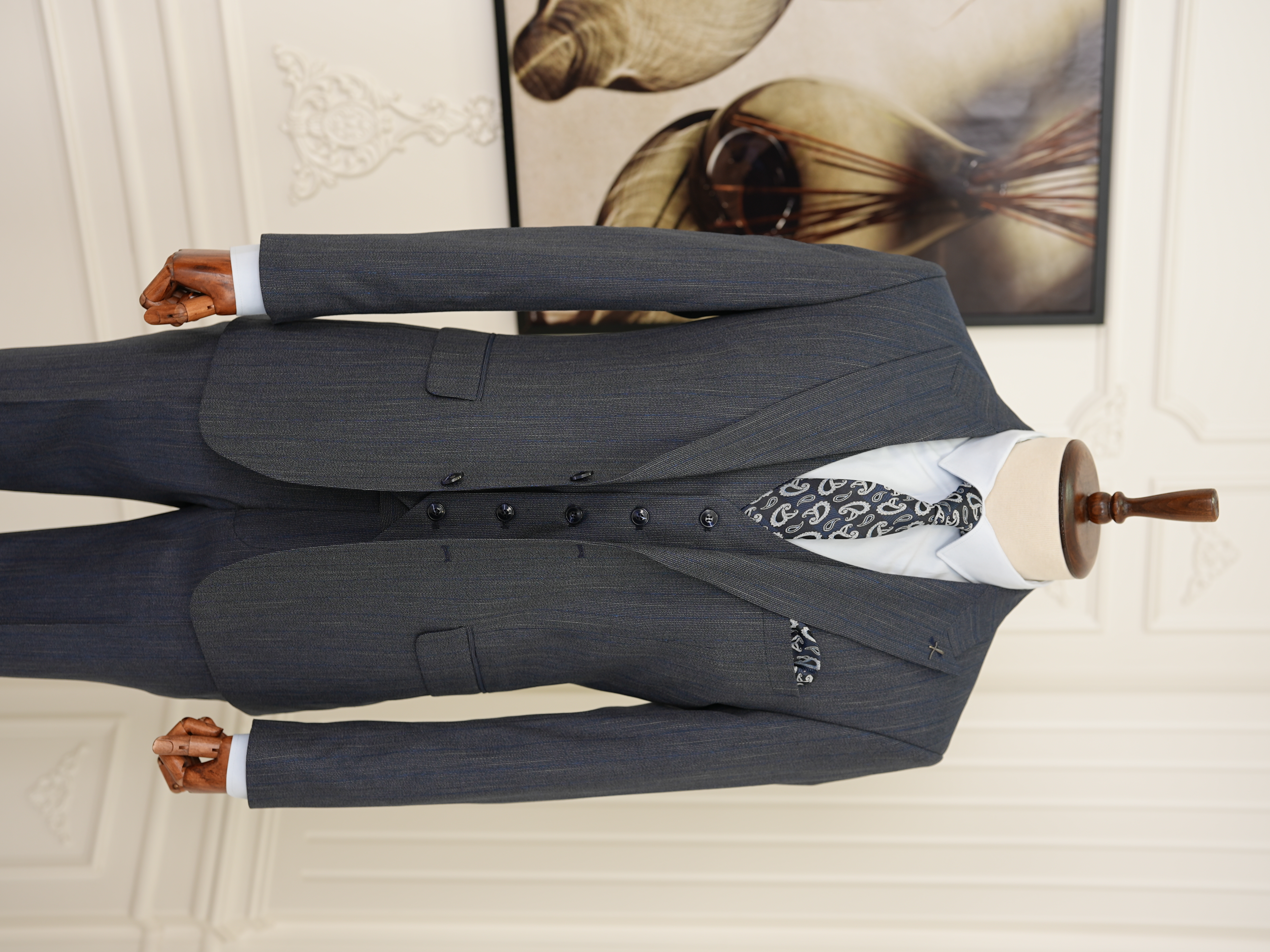 Erkek Premıum Takım Elbise İtalyan Stil Slim Fit Ceket Yelek Pantolon - Lacivert