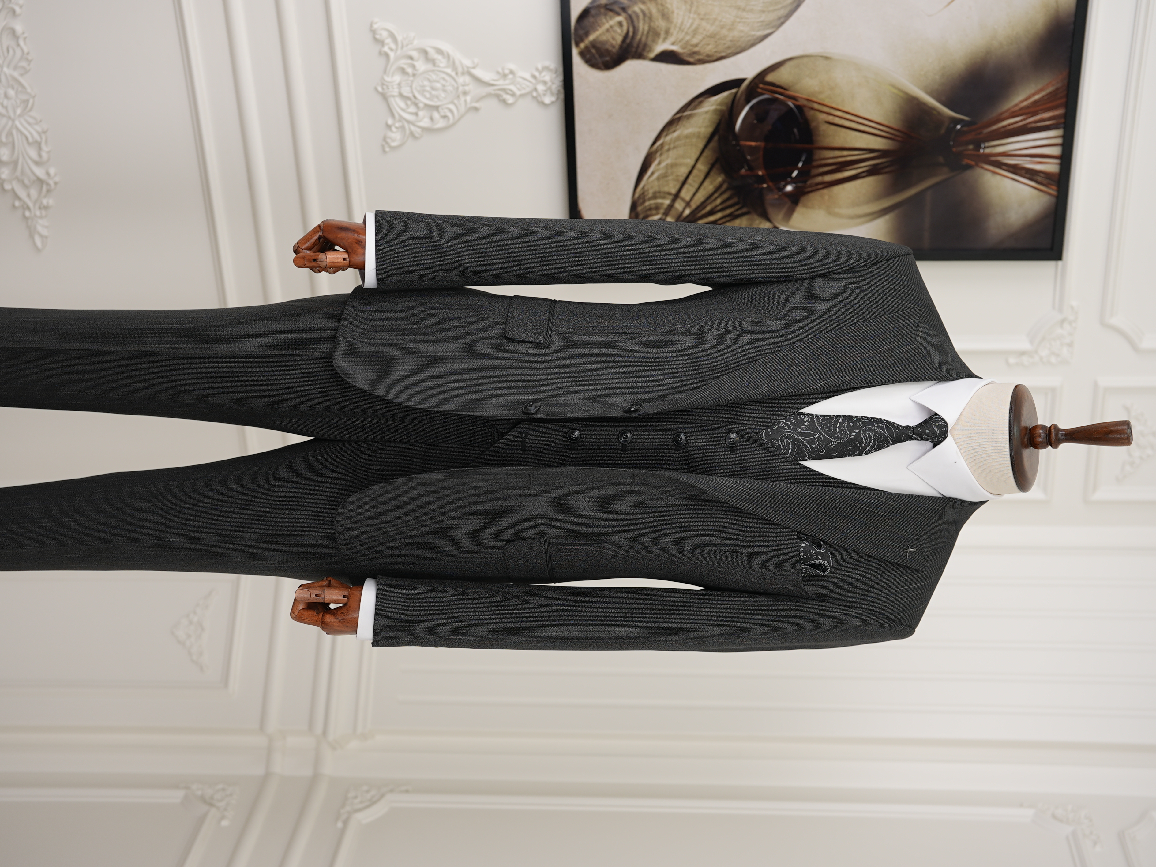 Erkek Premıum Takım Elbise İtalyan Stil Slim Fit Ceket Yelek Pantolon - Antrasit