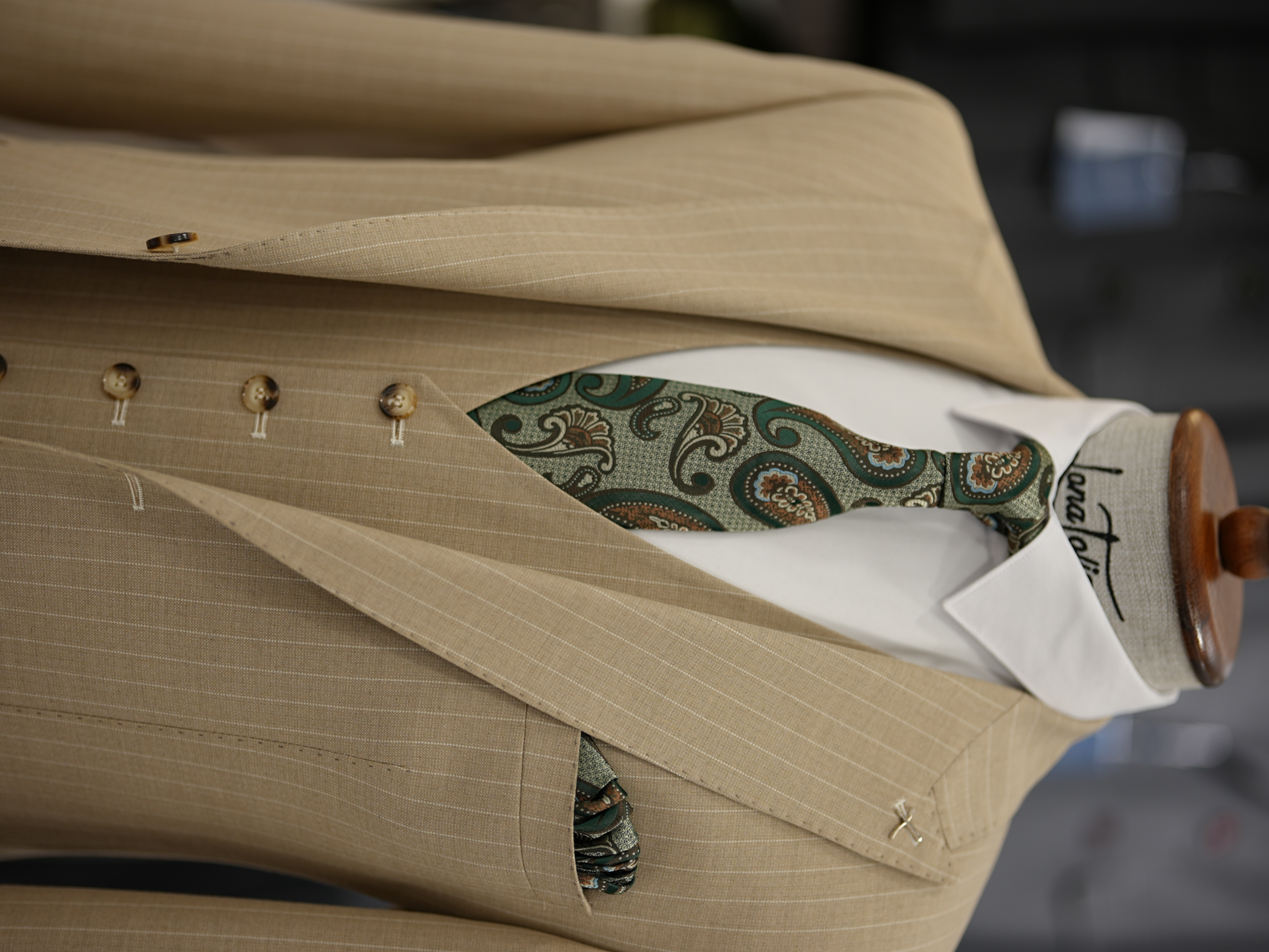 Erkek Premium Takım Elbise Slim Fit İtalyan Stil Ceket Yelek Pantolon - Krem