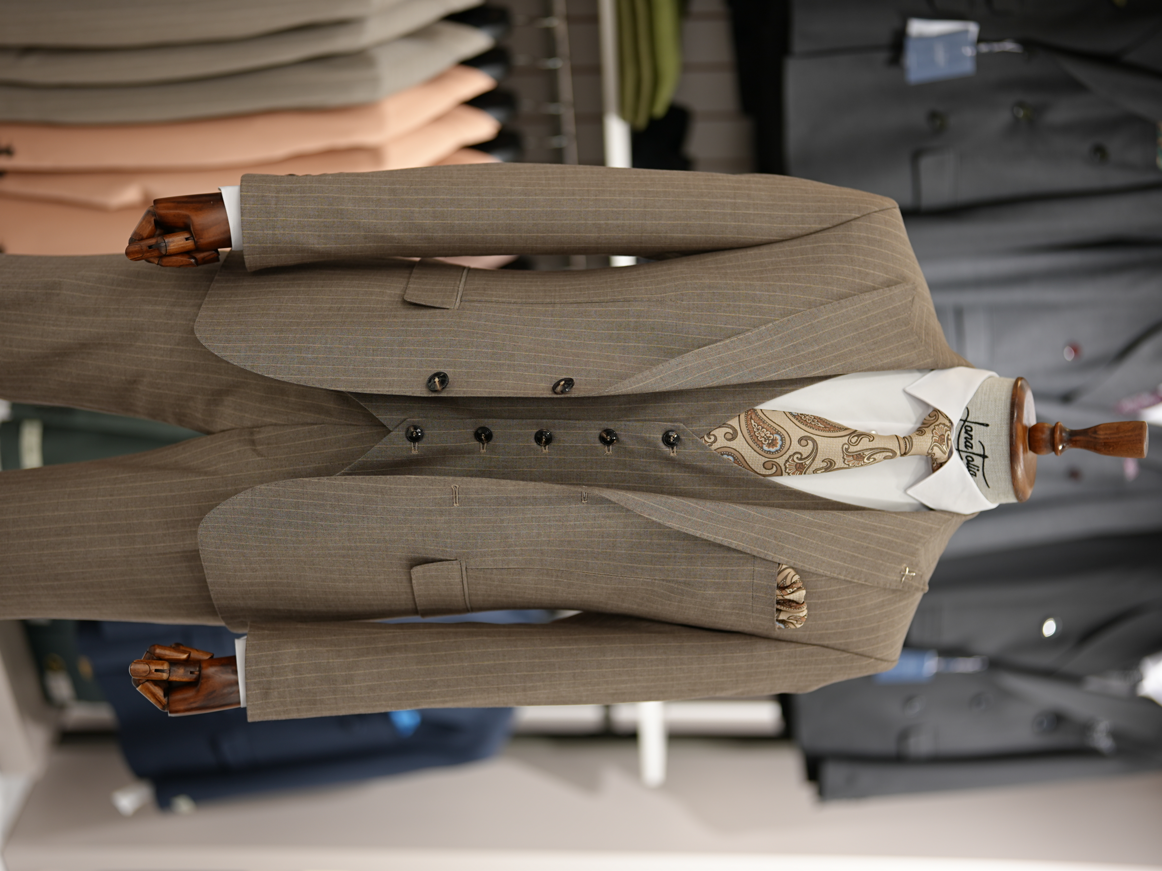 Erkek Premium Takım Elbise Slim Fit İtalyan Stil Ceket Yelek Pantolon - Sütlü Kahve
