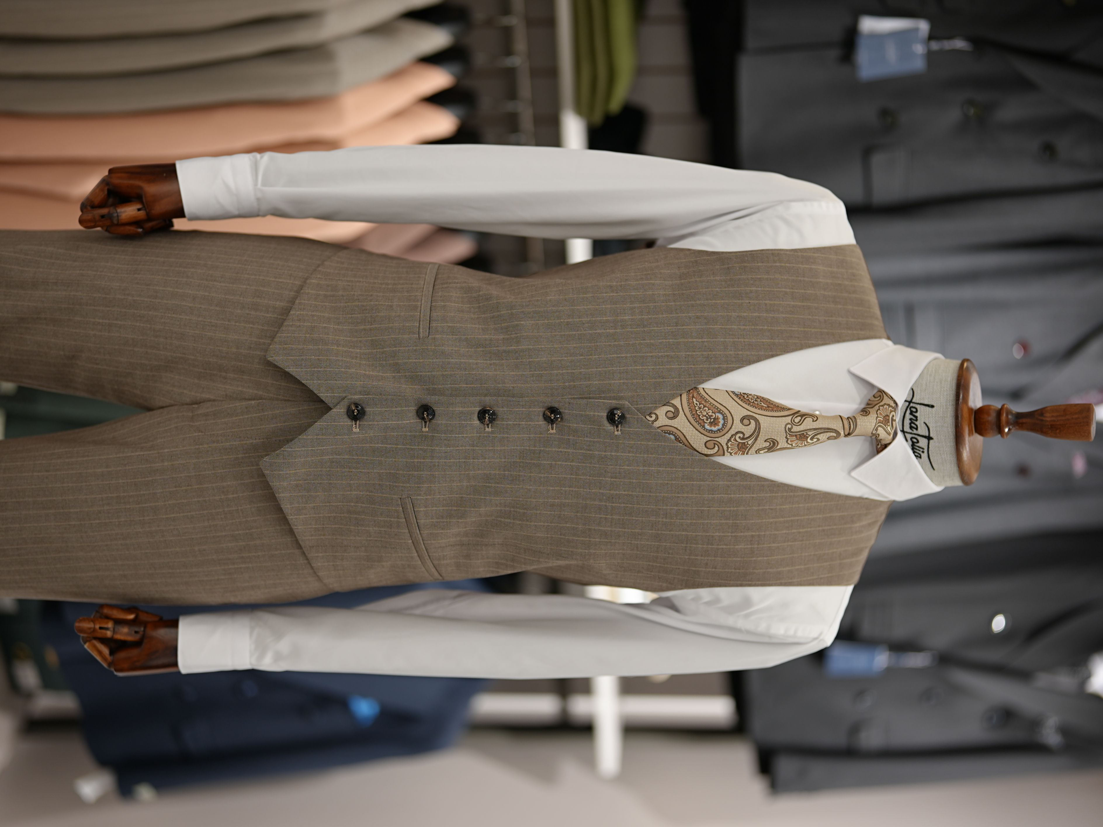 Erkek Premium Takım Elbise Slim Fit İtalyan Stil Ceket Yelek Pantolon - Sütlü Kahve