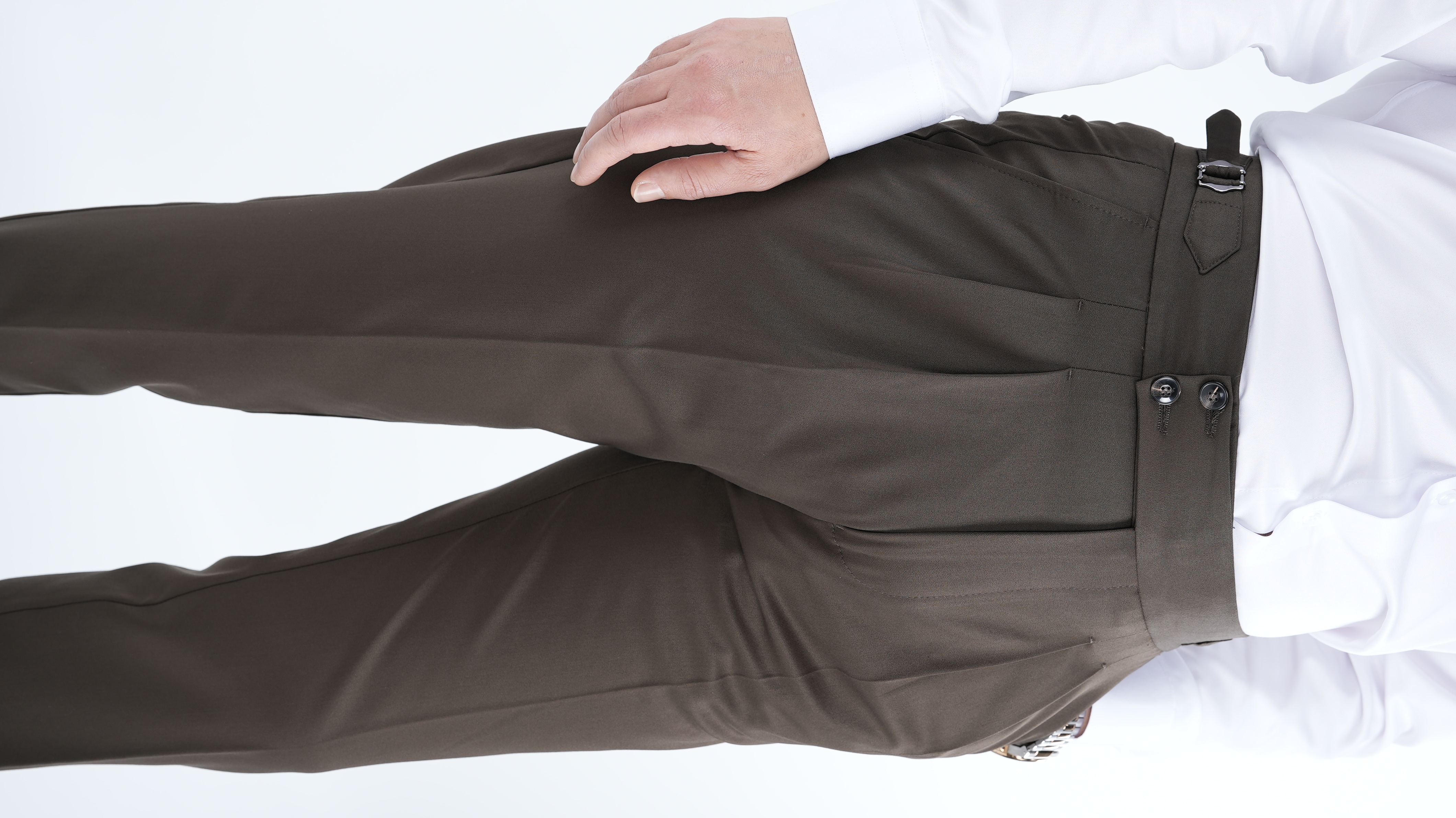 Erkek Regular Fit Yüksek Bel Piliseli-Tokalı Kumaş Pantolon - Haki