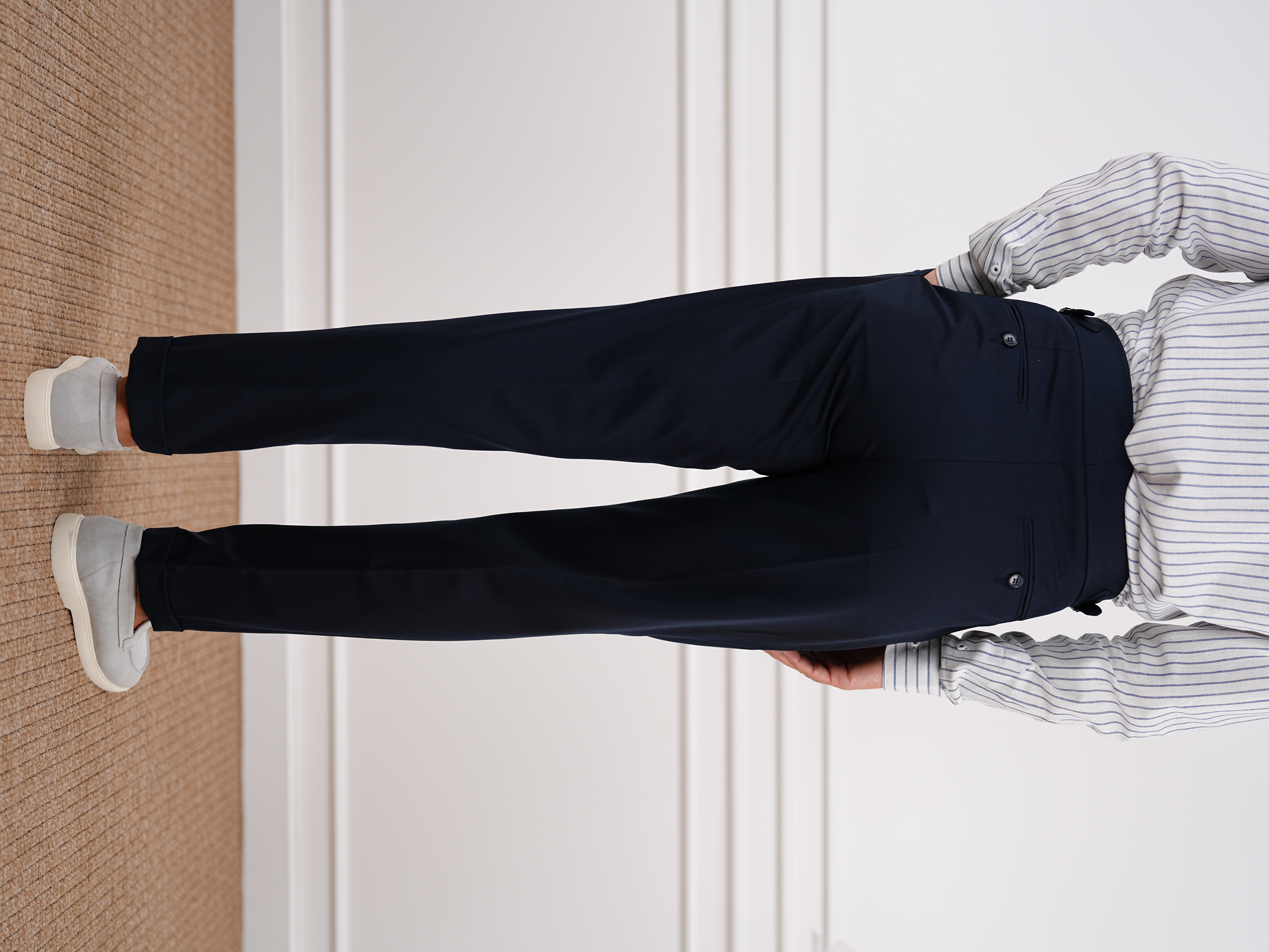 Erkek Regular Fit Yüksek Bel Piliseli Tokalı Kumaş Pantolon - Lacivert