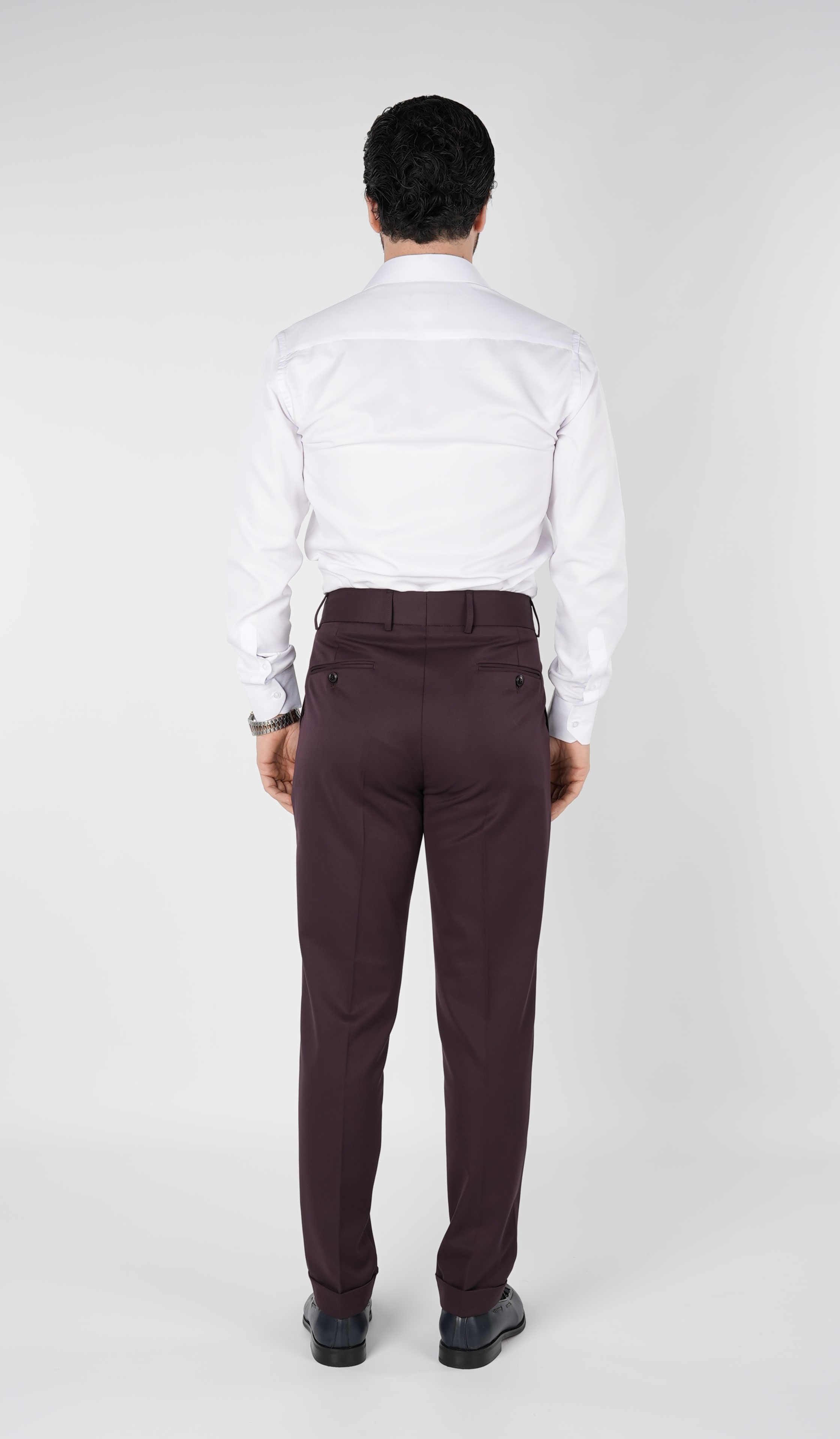 Erkek Regular Fit Yüksek Bel Piliseli Tokalı Kumaş Pantolon - Bordo