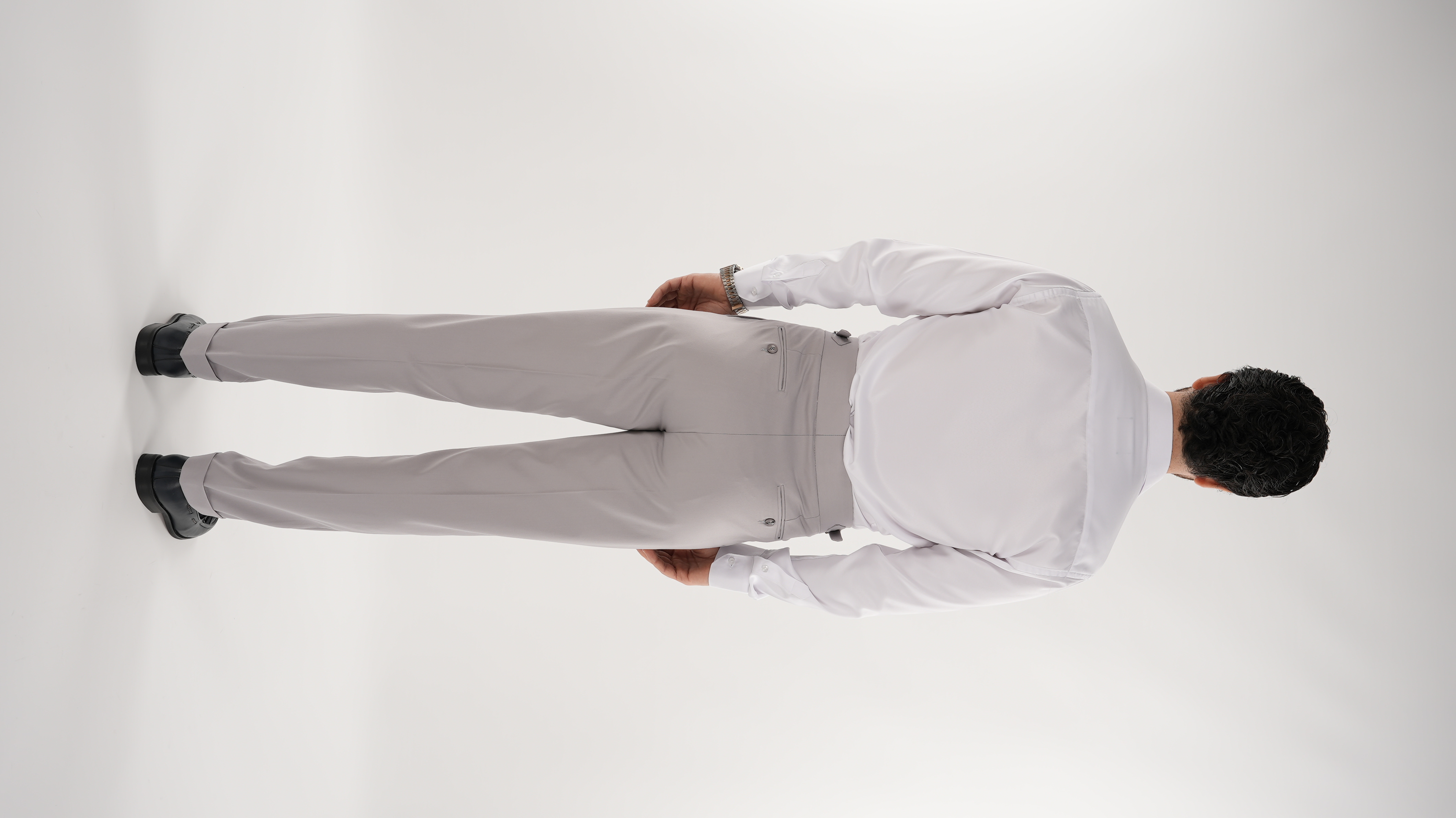 Erkek Regular Fit Yüksek Bel Piliseli Tokalı Kumaş Pantolon - Acık Gri