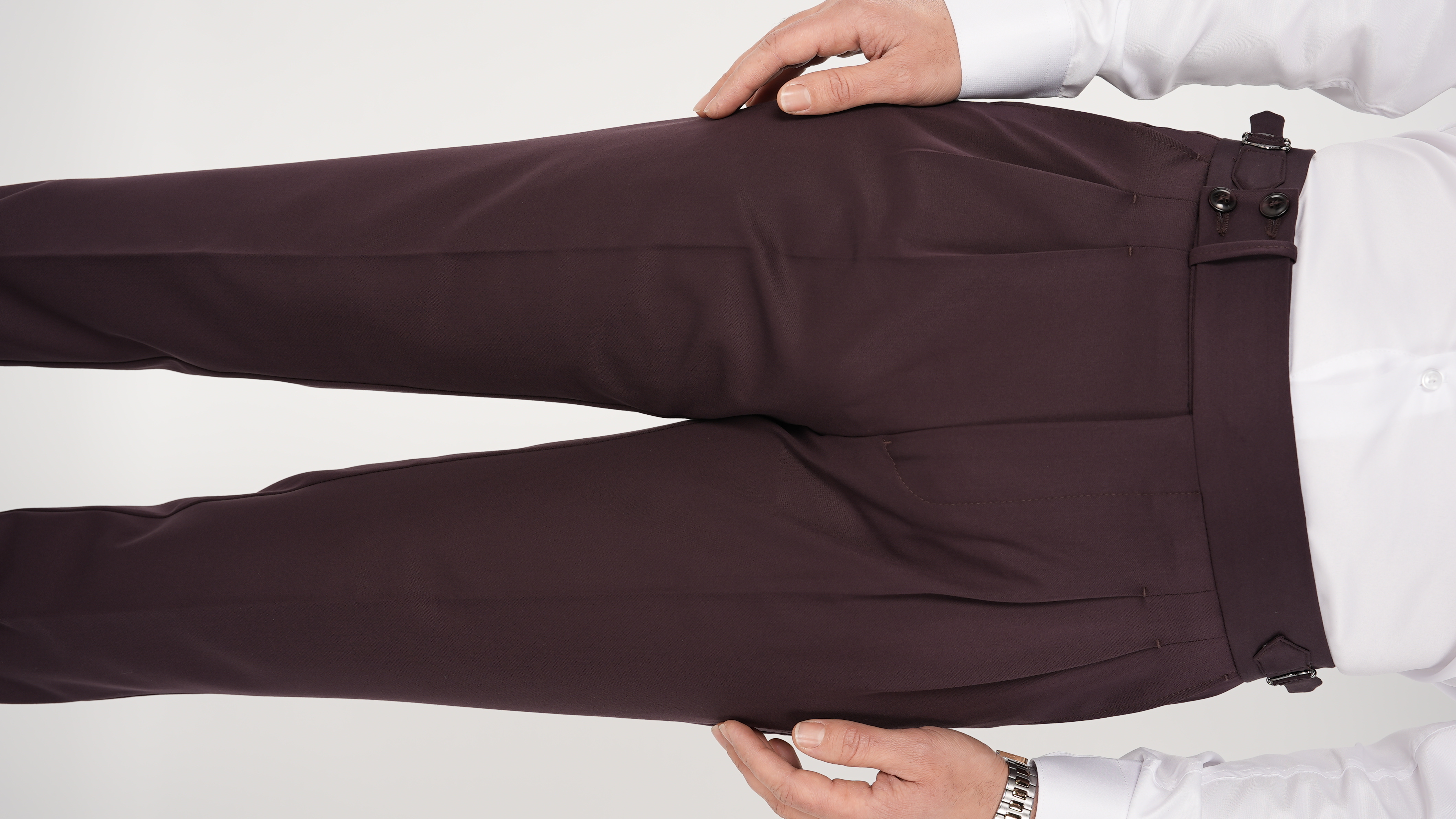 Erkek Regular Fit Yüksek Bel Piliseli Tokalı Kumaş Pantolon - Bordo