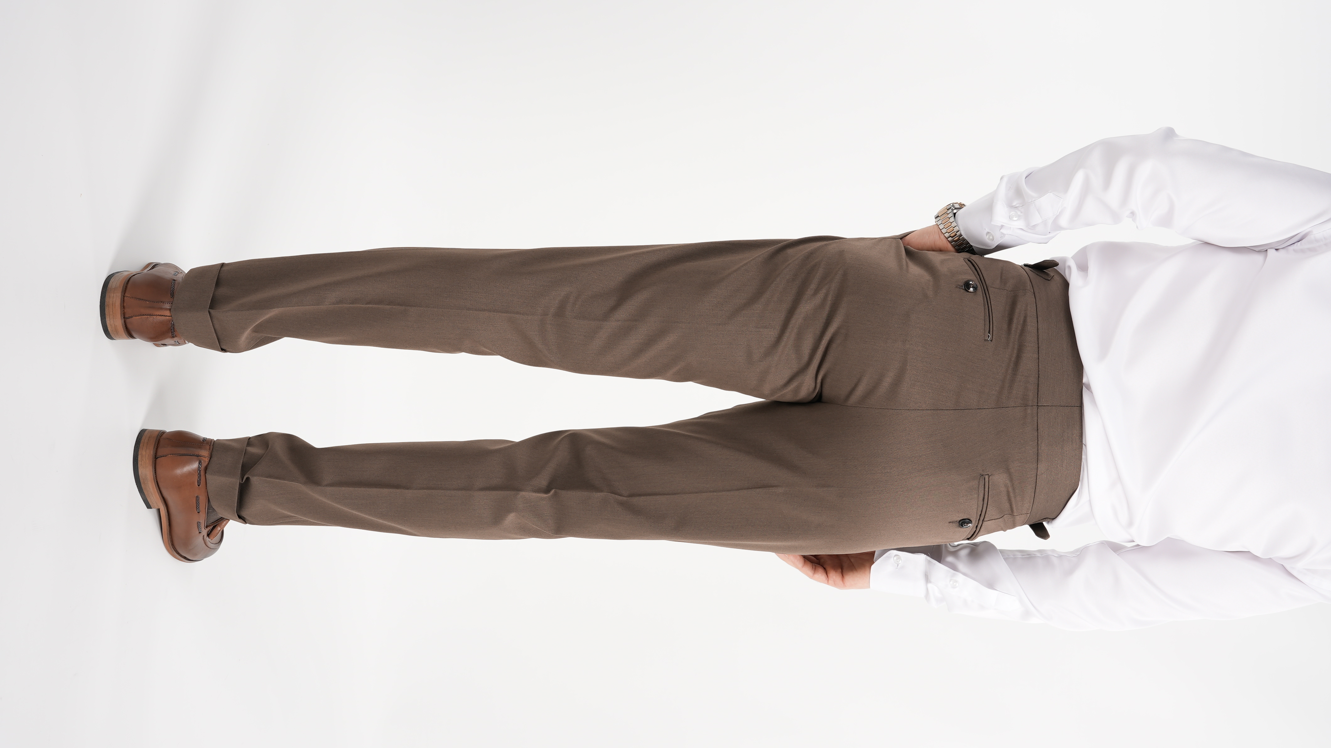 Erkek Regular Fit Yüksek Bel Piliseli-Tokalı Kumaş Pantolon - Sütlü Kahve