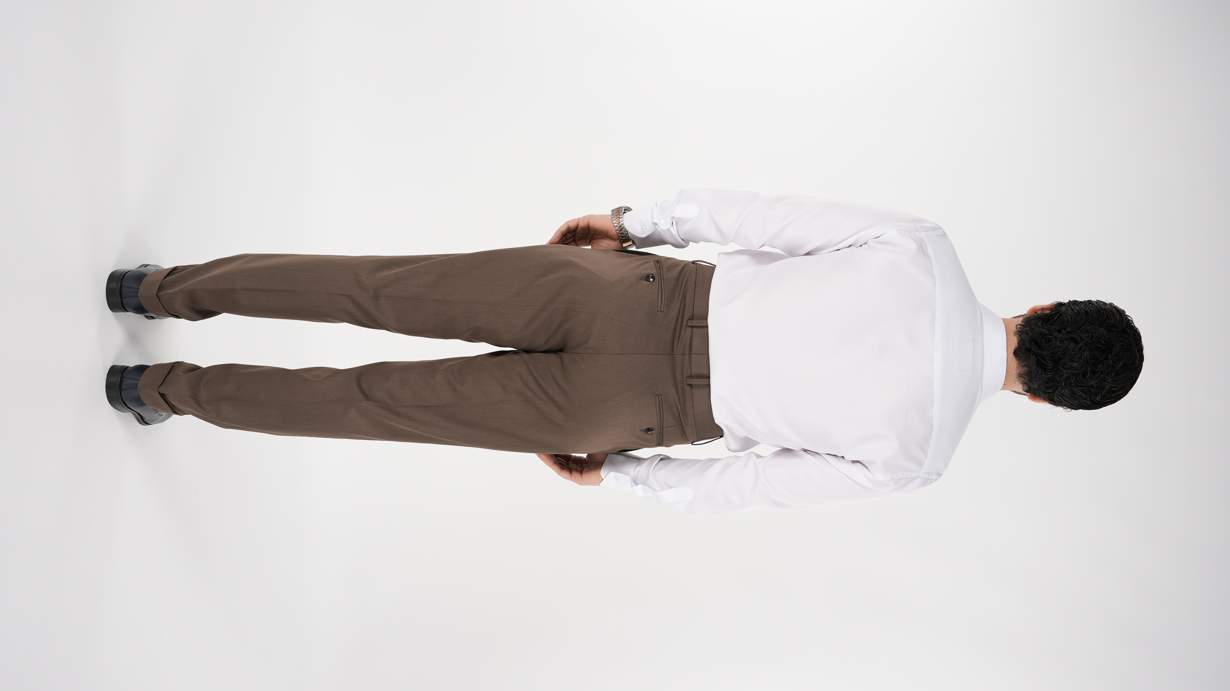 Erkek Regular Fit Yüksek Bel Piliseli Tokalı Kumaş Pantolon - Sütlü Kahve