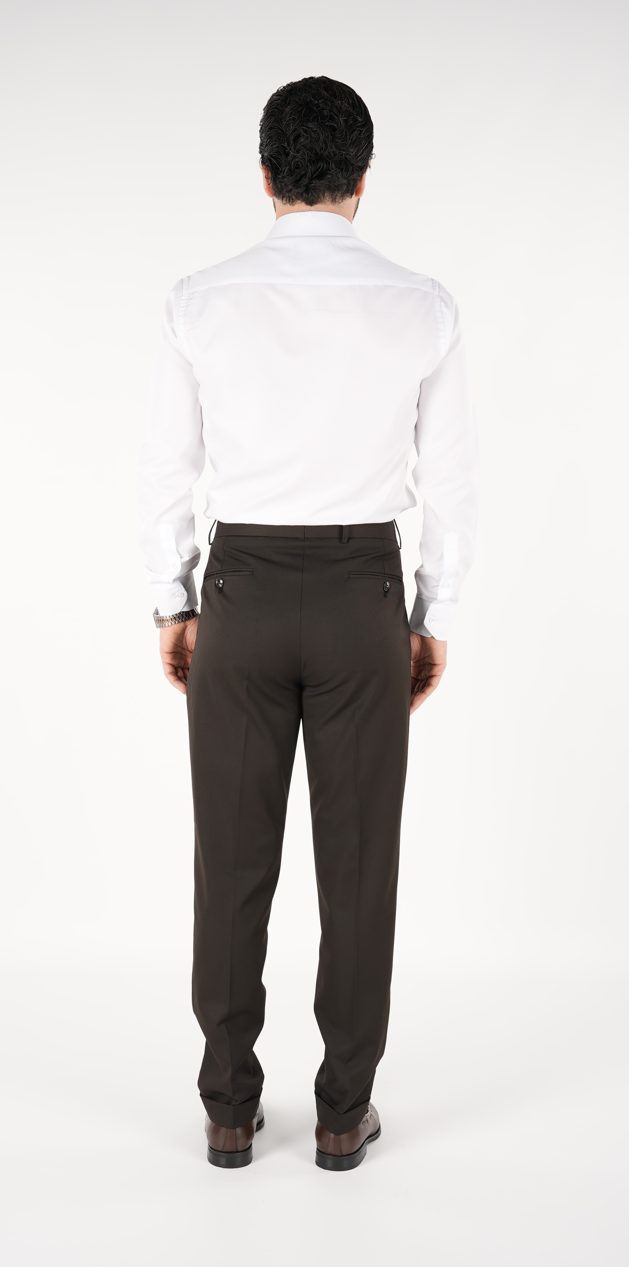 Erkek Regular Fit Yüksek Bel Piliseli Tokalı Kumaş Pantolon - Acı Kahve