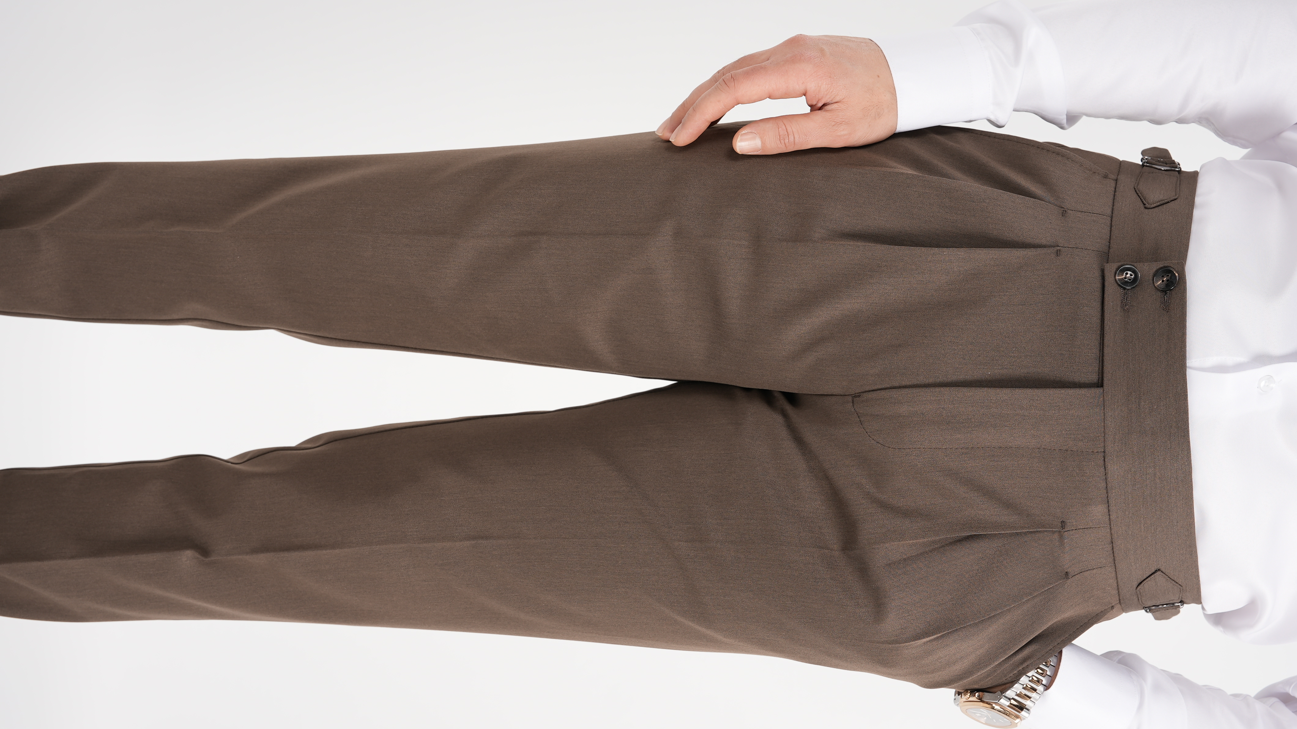 Erkek Regular Fit Yüksek Bel Piliseli-Tokalı Kumaş Pantolon - Sütlü Kahve