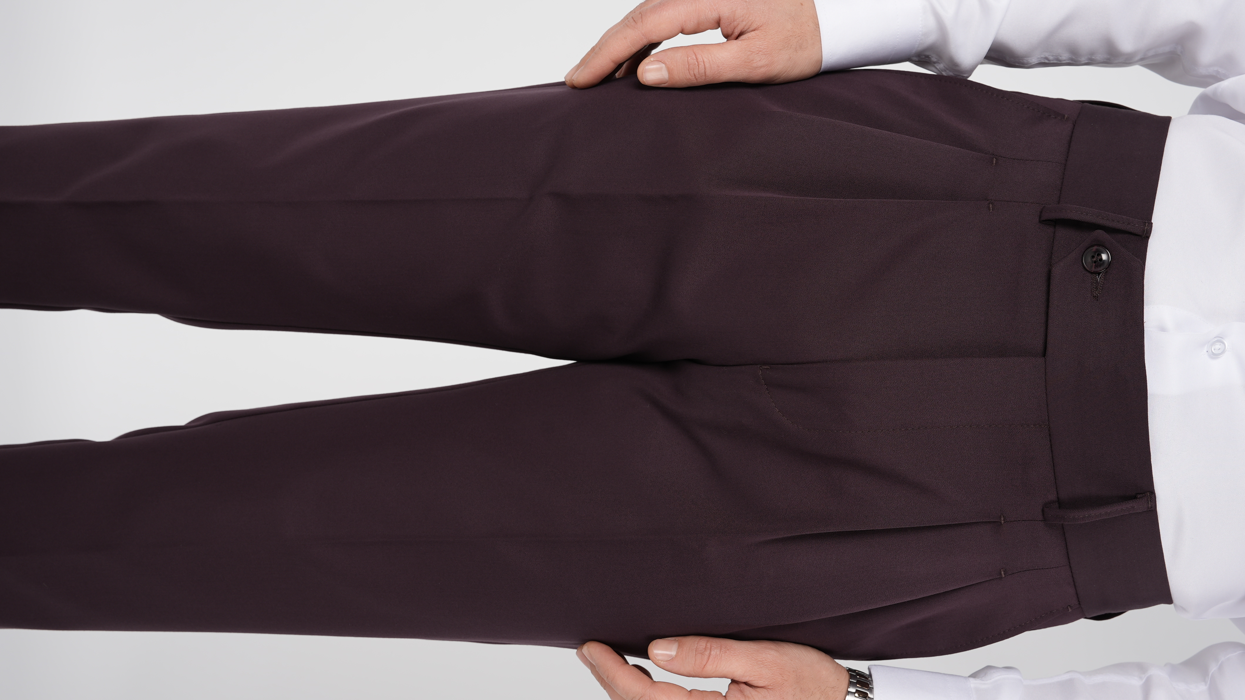 Erkek Regular Fit Yüksek Bel Piliseli Tokalı Kumaş Pantolon - Bordo