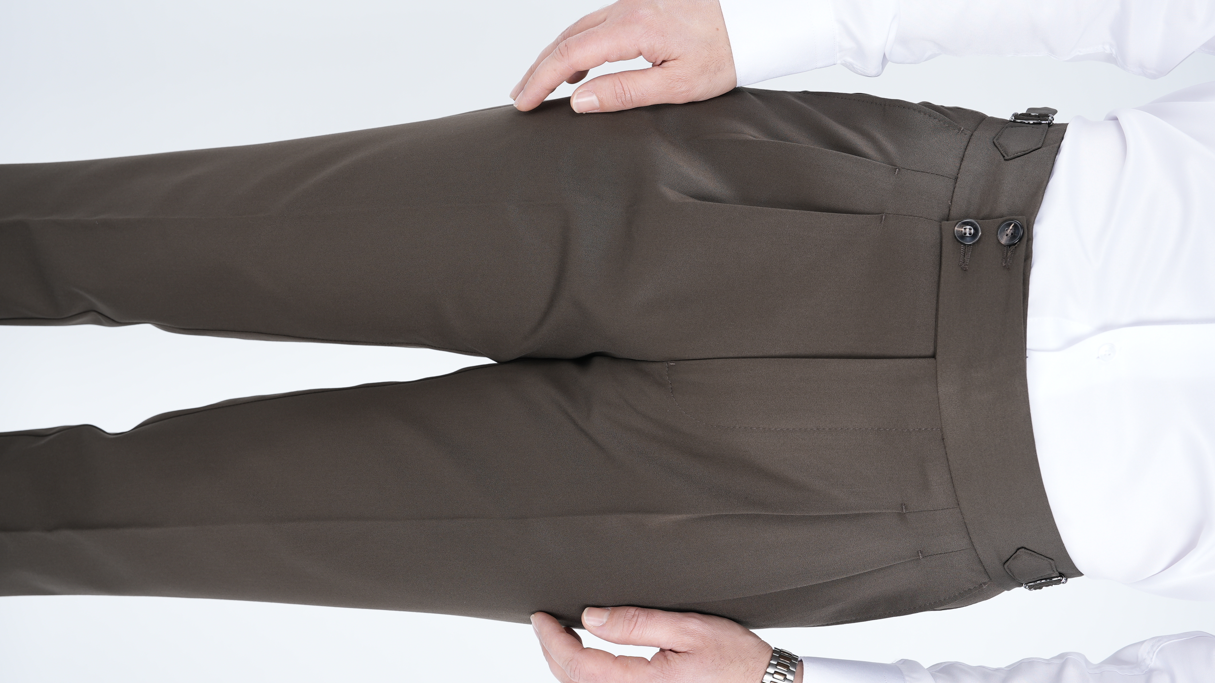 Erkek Regular Fit Yüksek Bel Piliseli-Tokalı Kumaş Pantolon - Haki