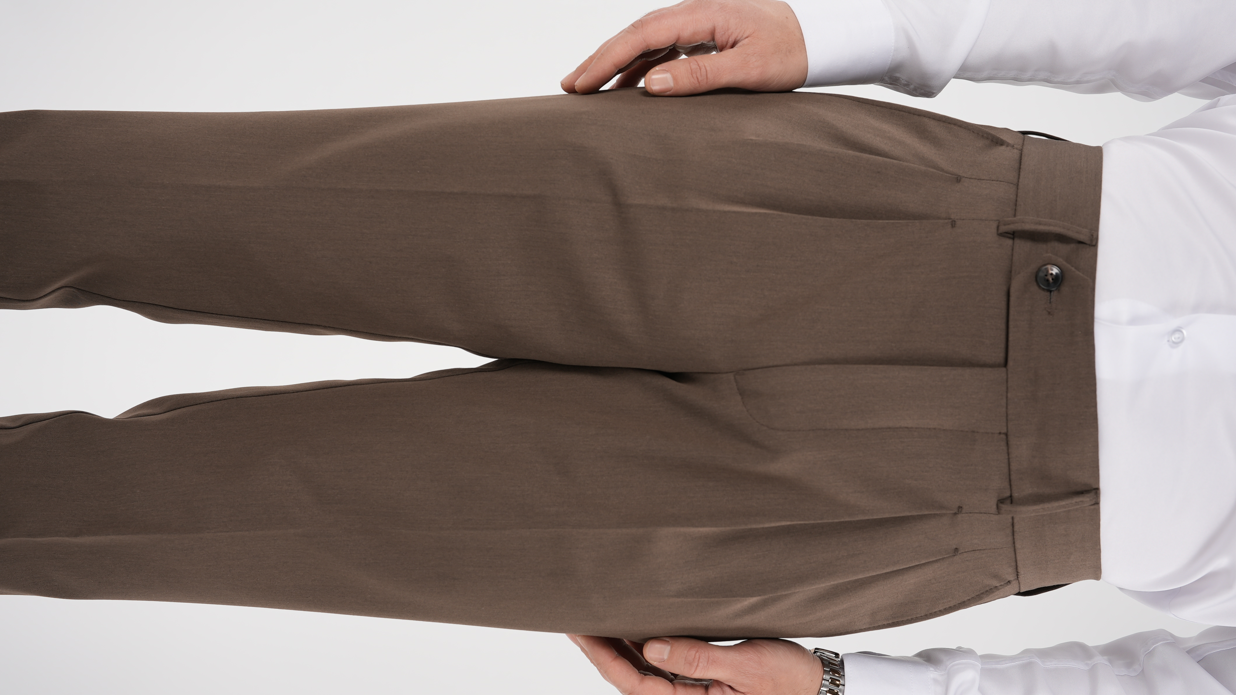 Erkek Regular Fit Yüksek Bel Piliseli Tokalı Kumaş Pantolon - Sütlü Kahve