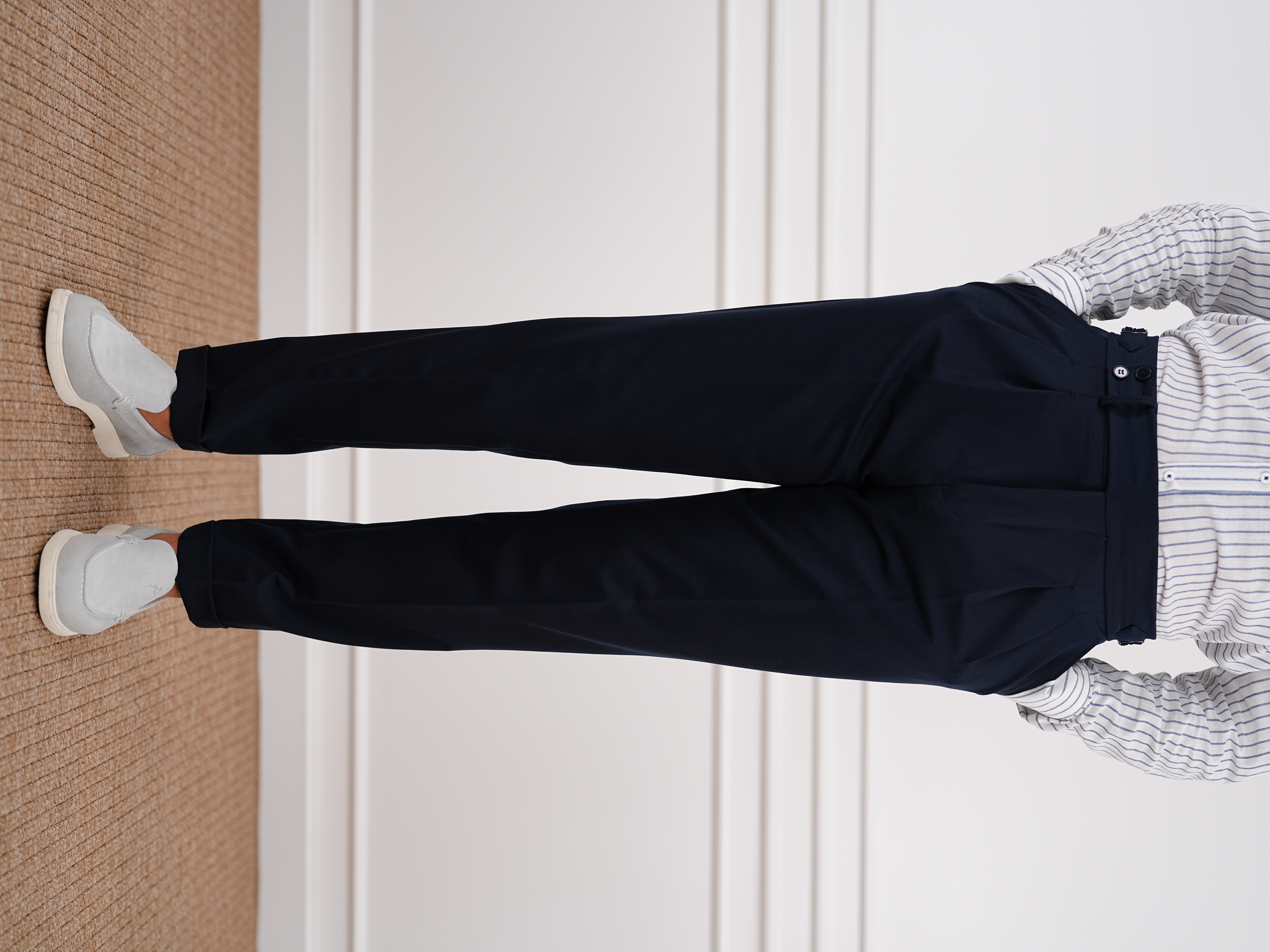 Erkek Regular Fit Yüksek Bel Piliseli Tokalı Kumaş Pantolon - Lacivert