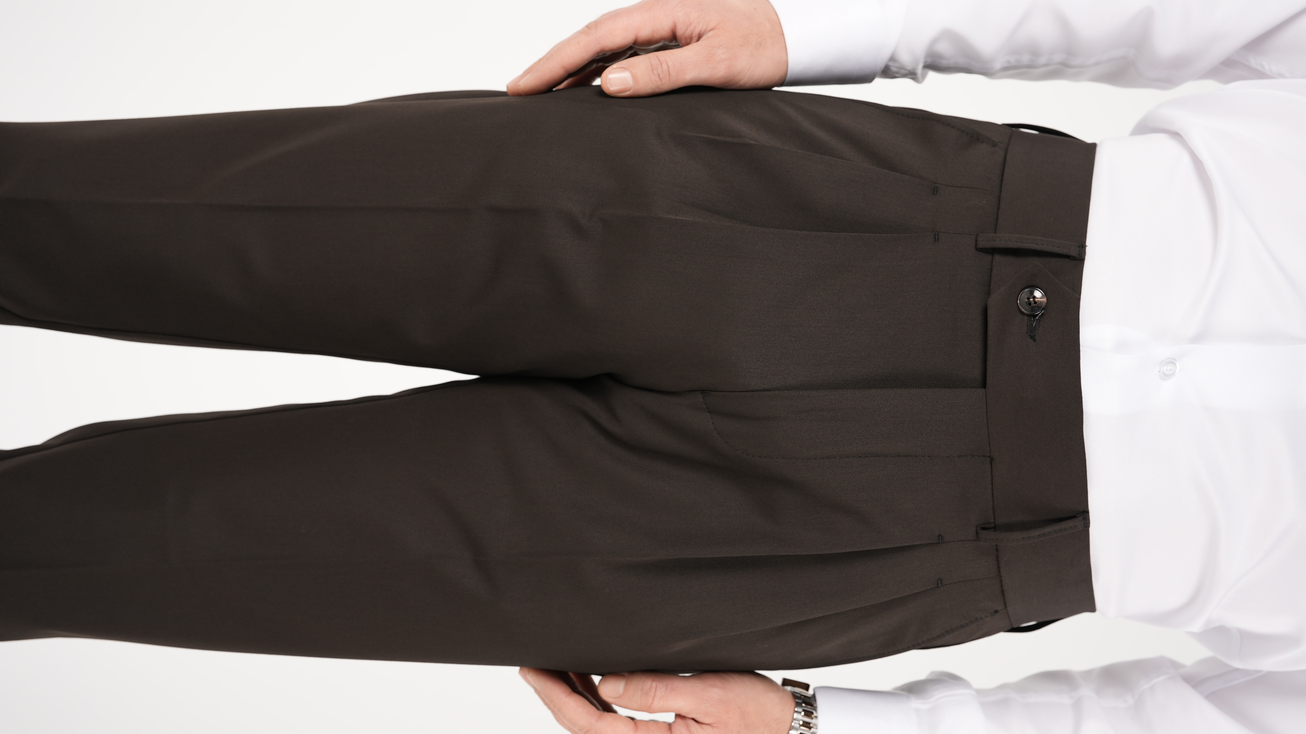 Erkek Regular Fit Yüksek Bel Piliseli Tokalı Kumaş Pantolon - Acı Kahve