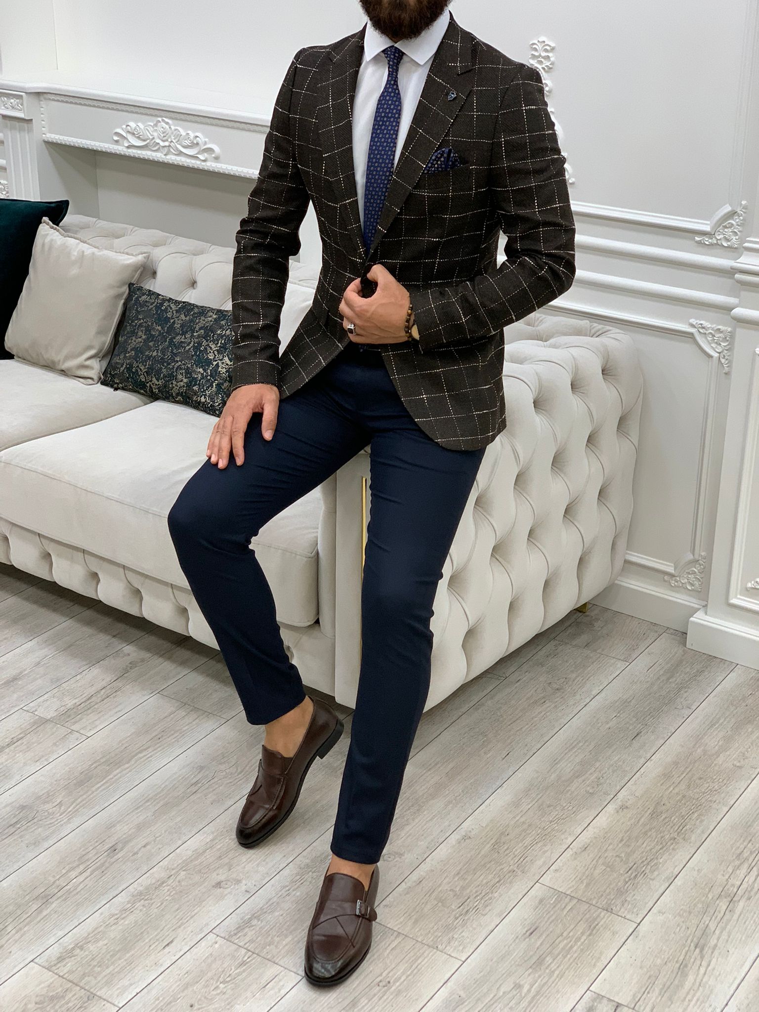 Erkek Slim Fit Ceket - Acı Kahve