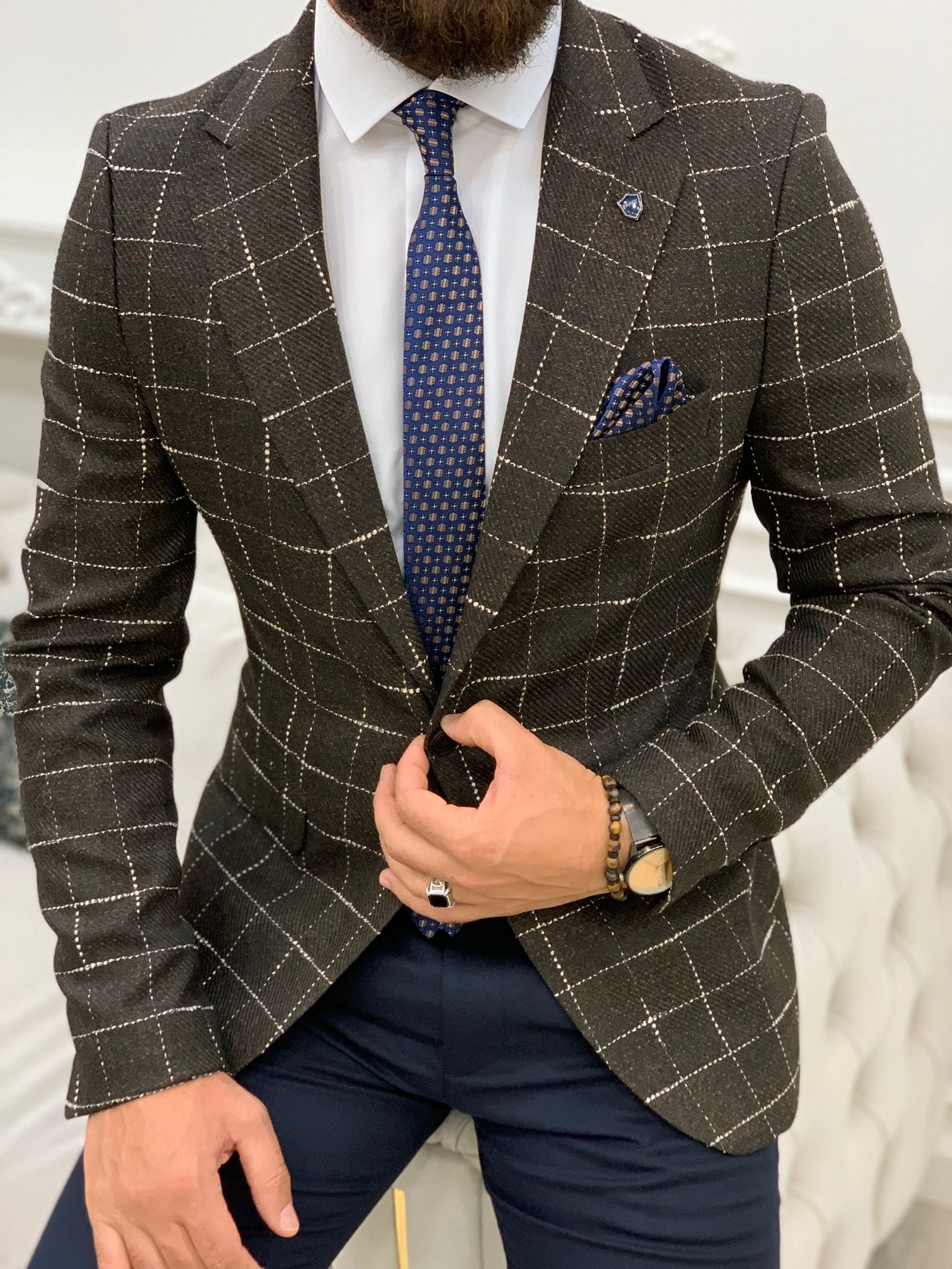 Erkek Slim Fit Ceket - Acı Kahve