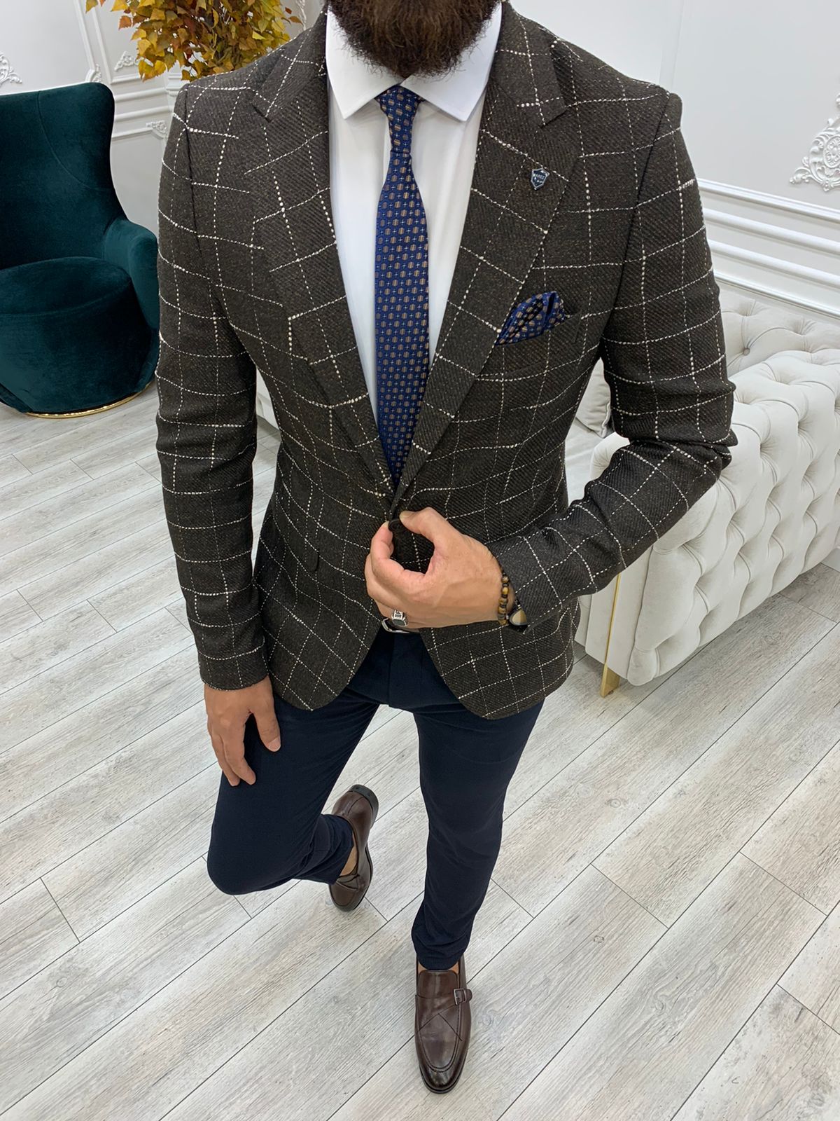 Erkek Slim Fit Ceket - Acı Kahve