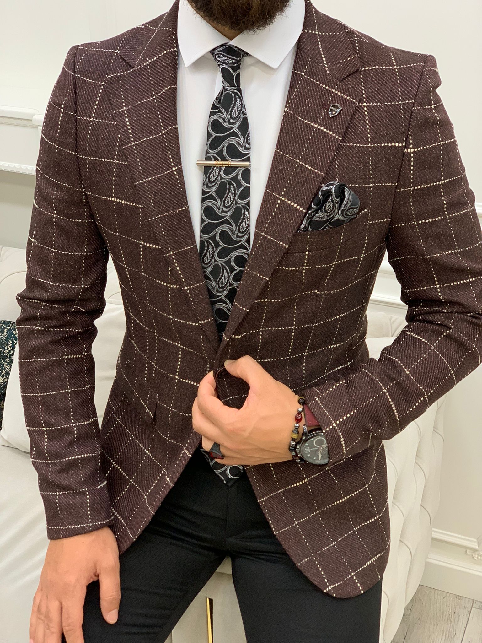 Erkek Slim Fit Ceket - Bordo