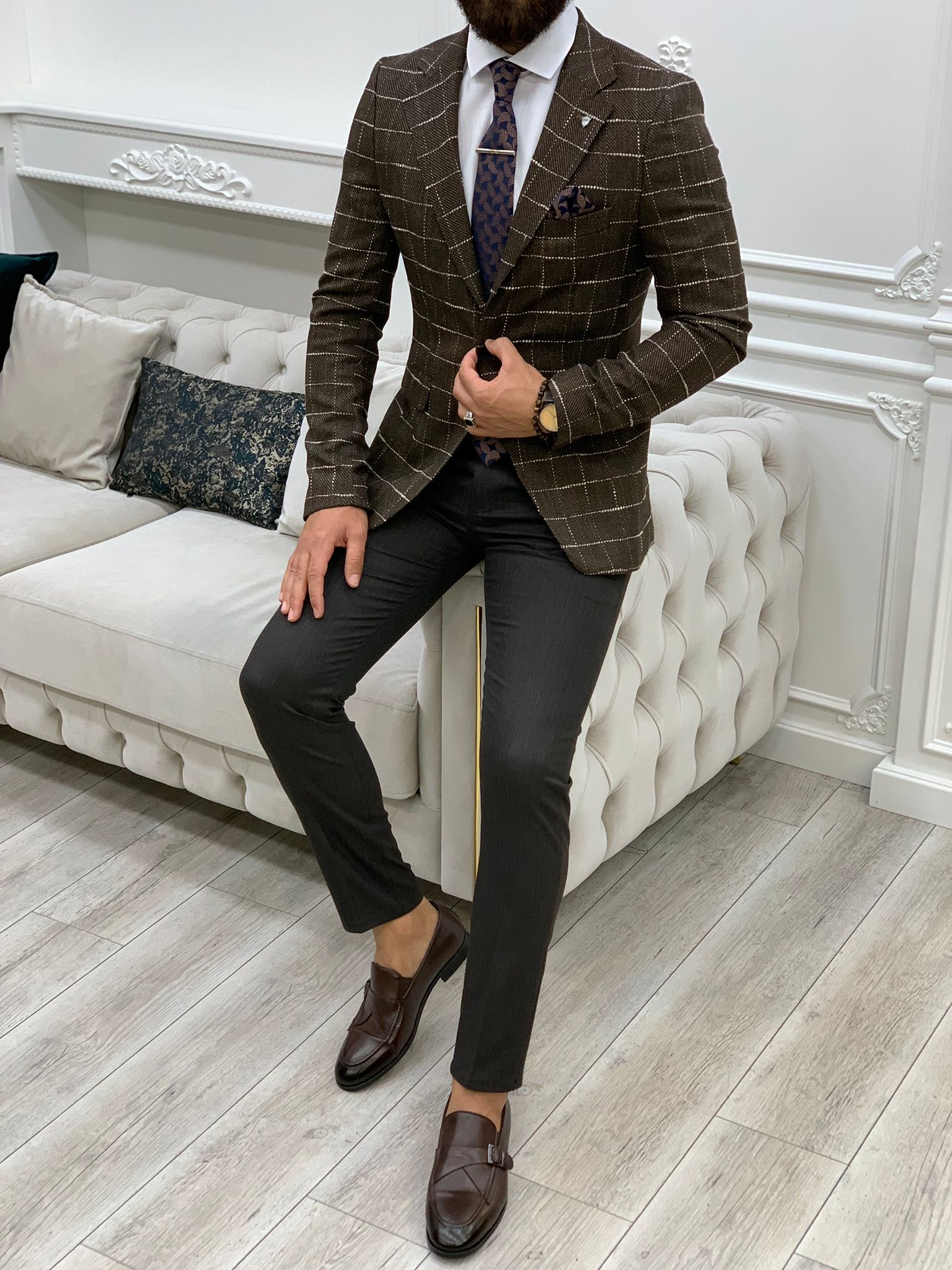 Erkek Slim Fit Ceket - Kahve