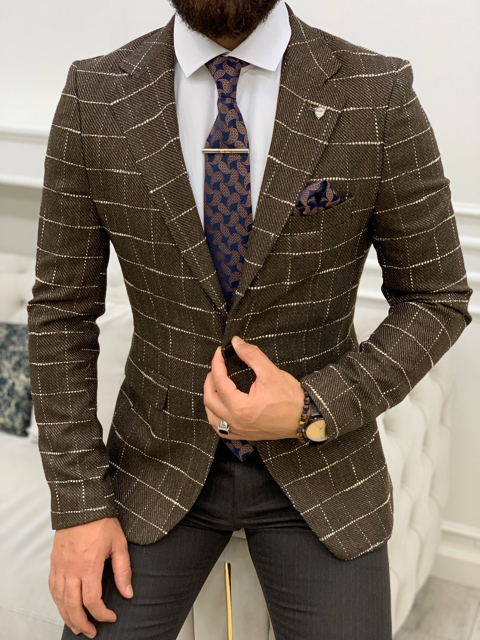 Erkek Slim Fit Ceket - Kahve