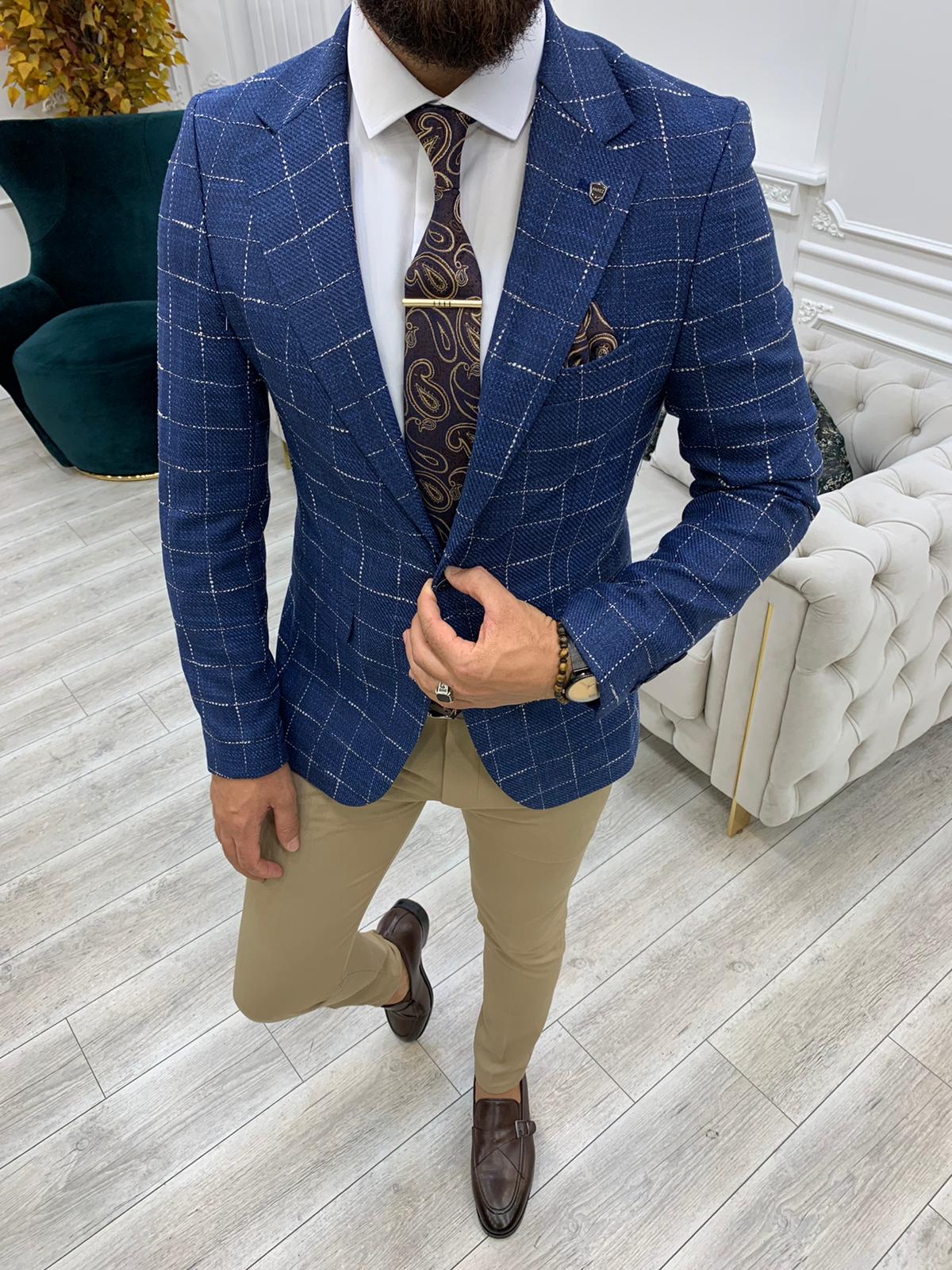 Erkek Slim Fit Ceket - Mavi