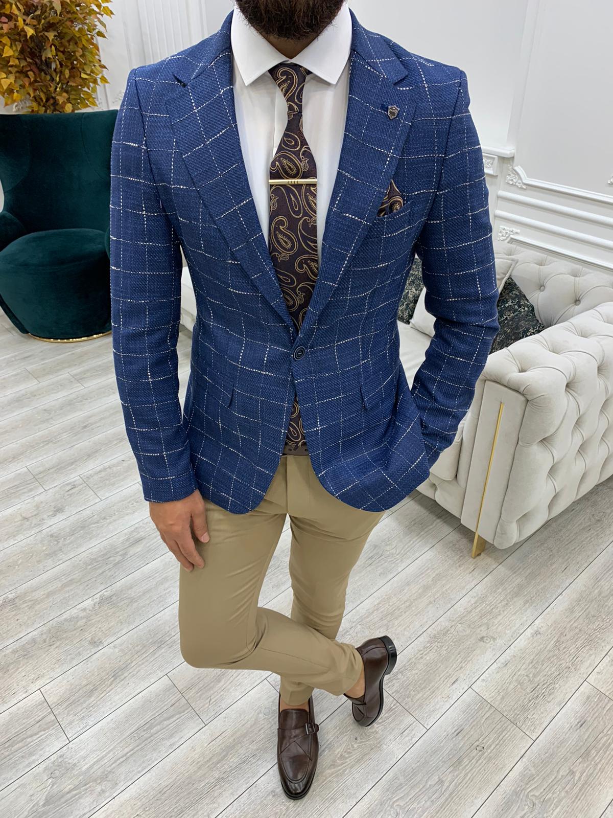 Erkek Slim Fit Ceket - Mavi