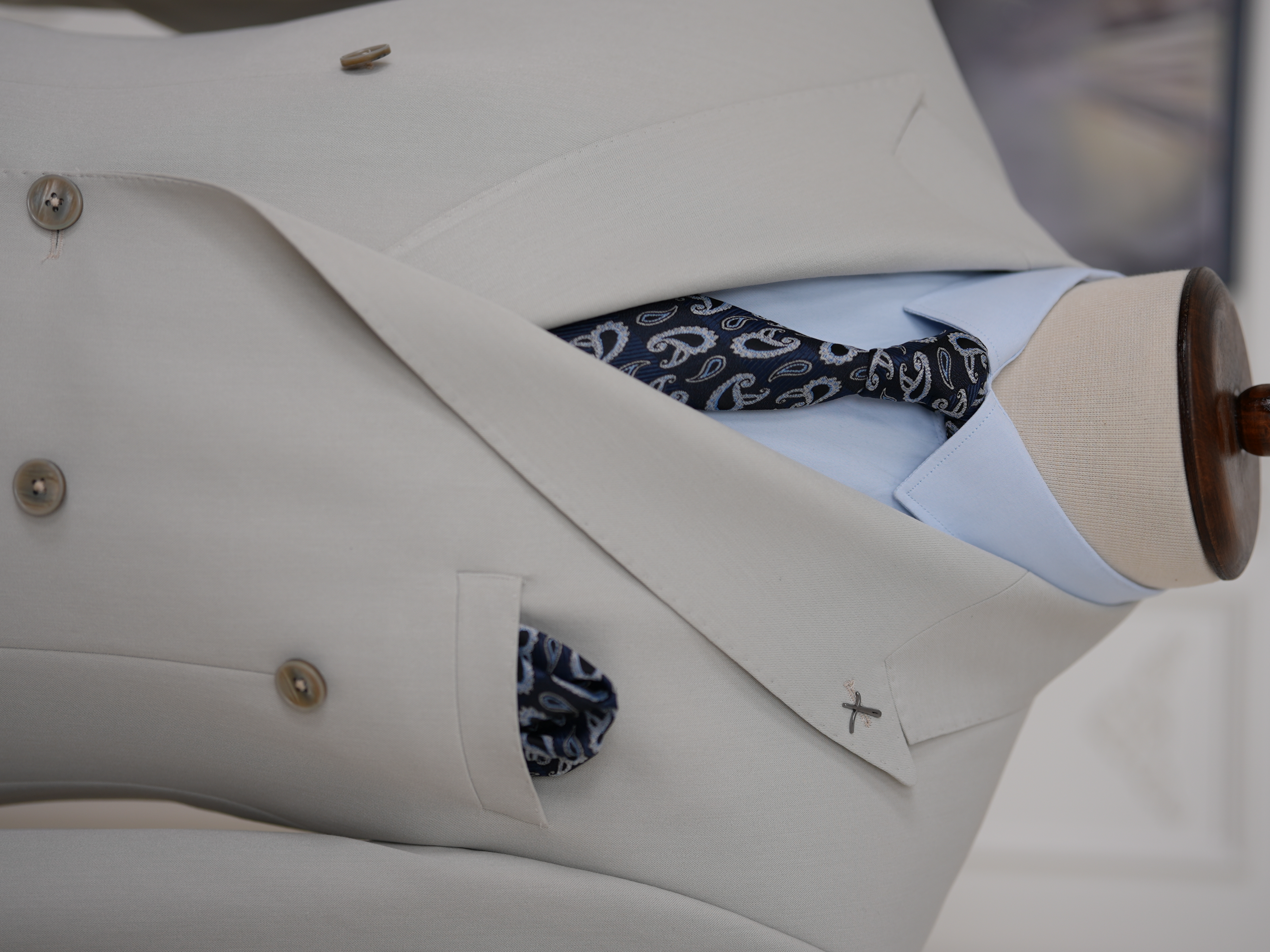 Erkek Slim Fit İtalyan Stil Kruvaze Takım Elbise Ceket Pantolon - Taş