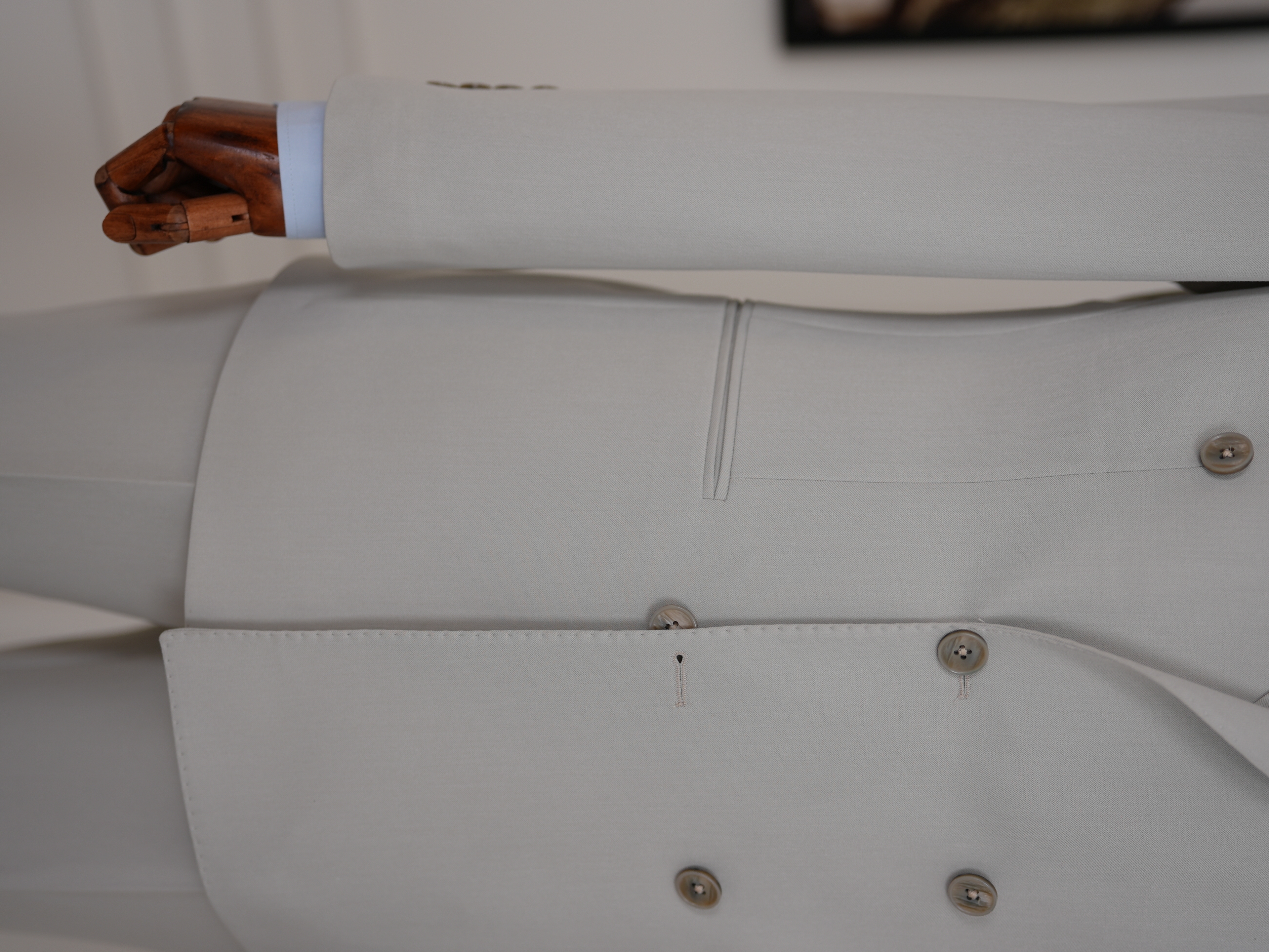 Erkek Slim Fit İtalyan Stil Kruvaze Takım Elbise Ceket Pantolon - Taş