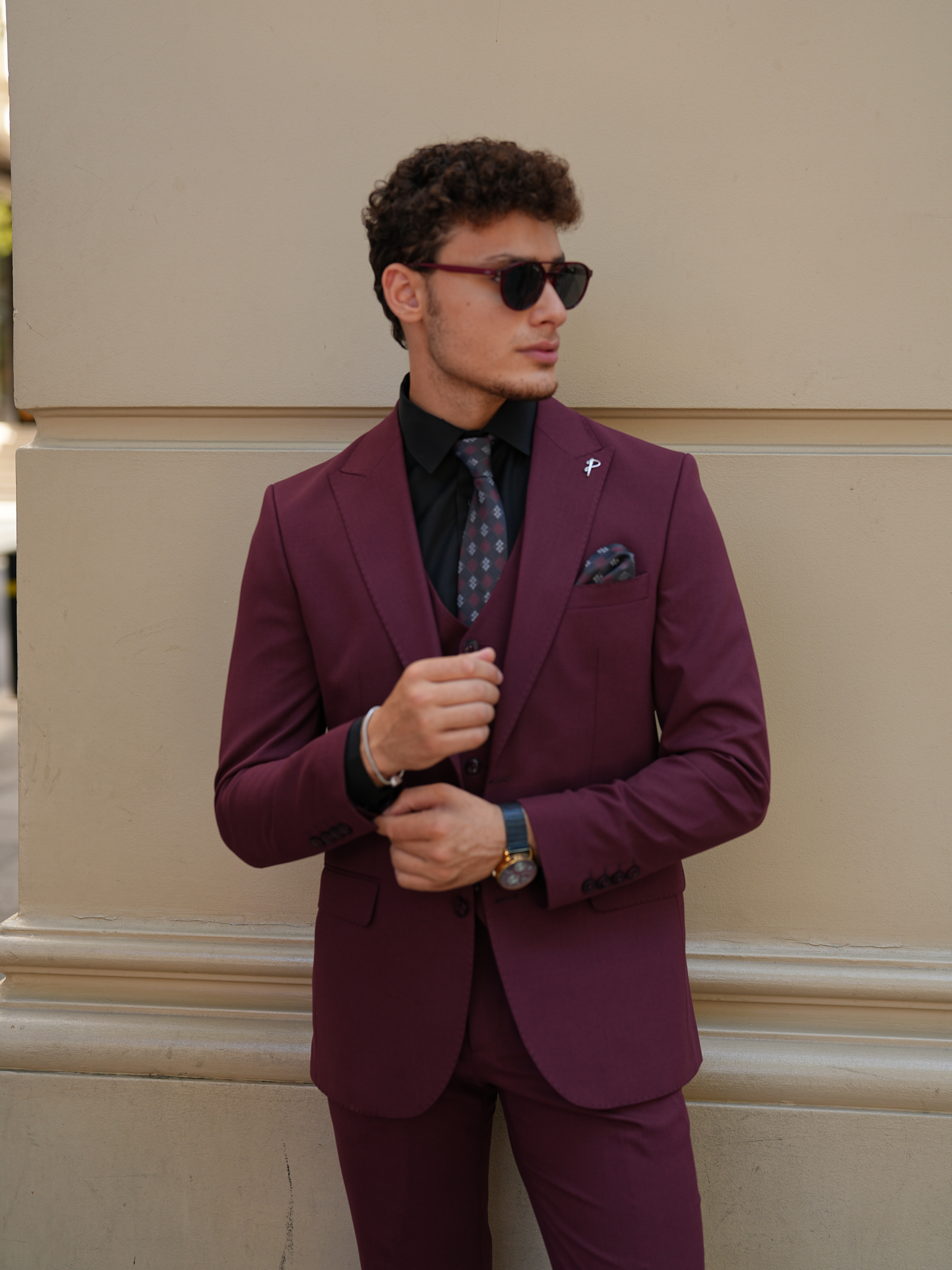 Erkek Slim Fit İtalyan Stil Takım Elbise - Bordo