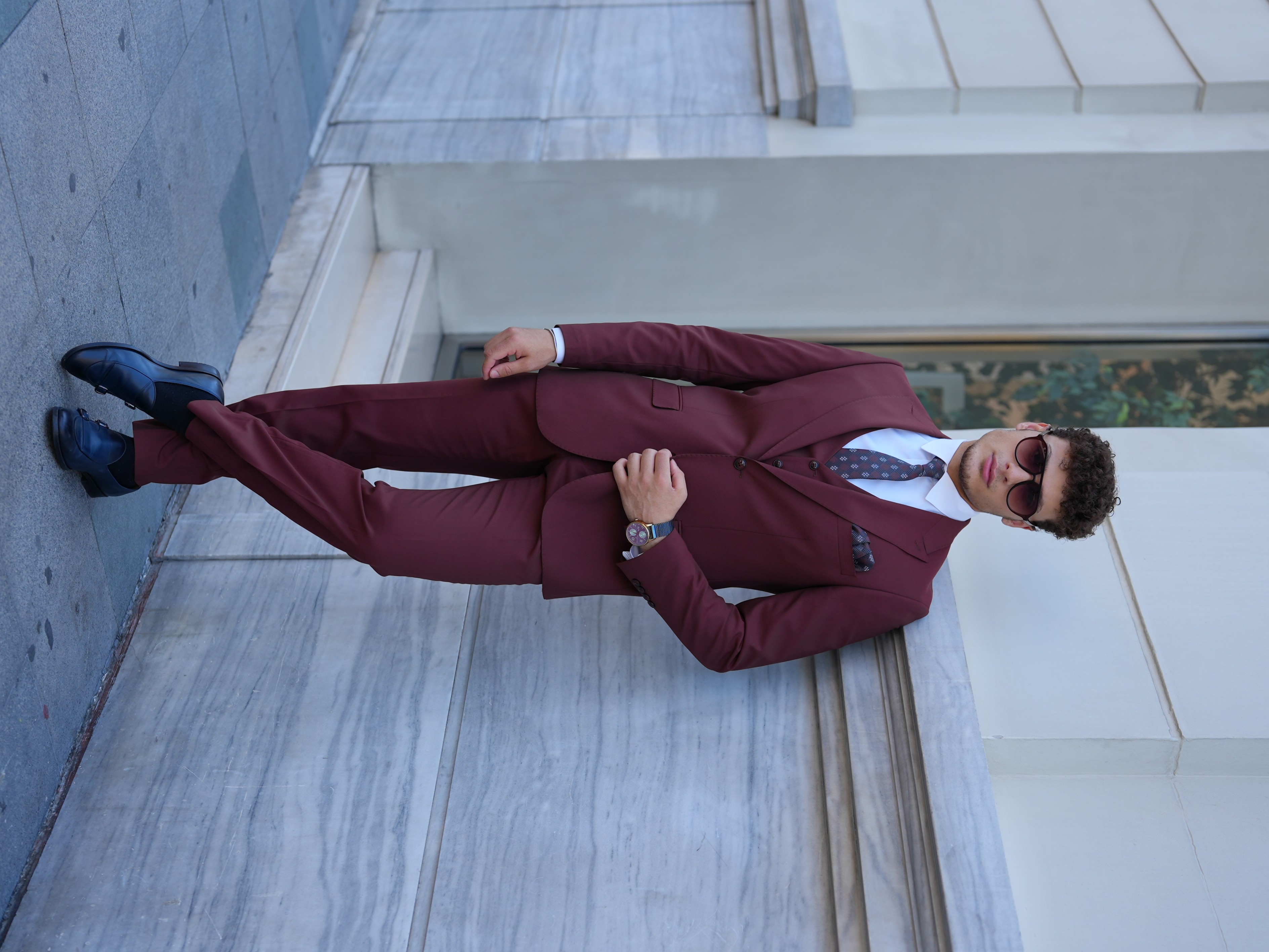 Erkek Slim Fit İtalyan Stil Takım Elbise - Kiremit