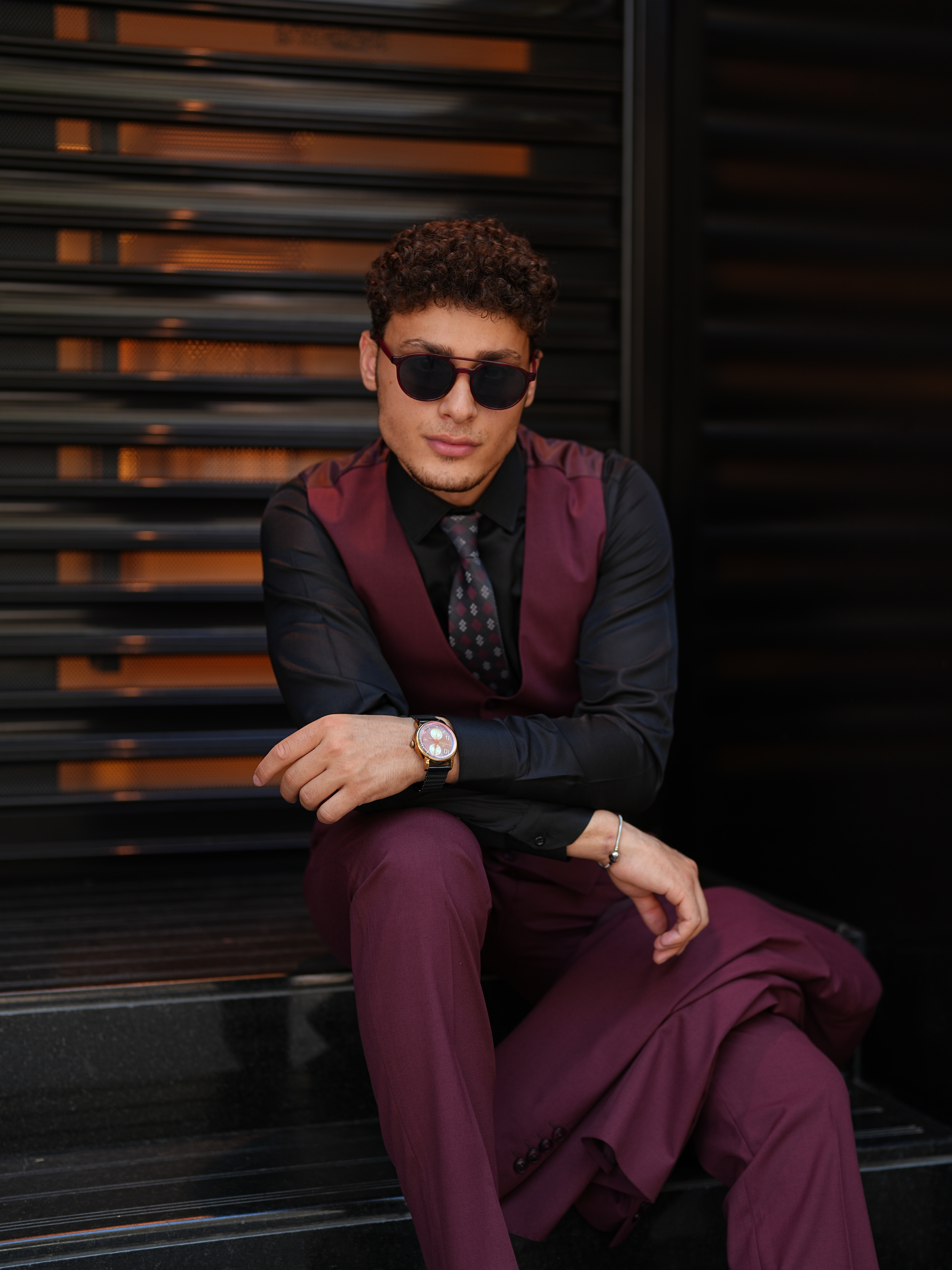 Erkek Slim Fit İtalyan Stil Takım Elbise - Bordo