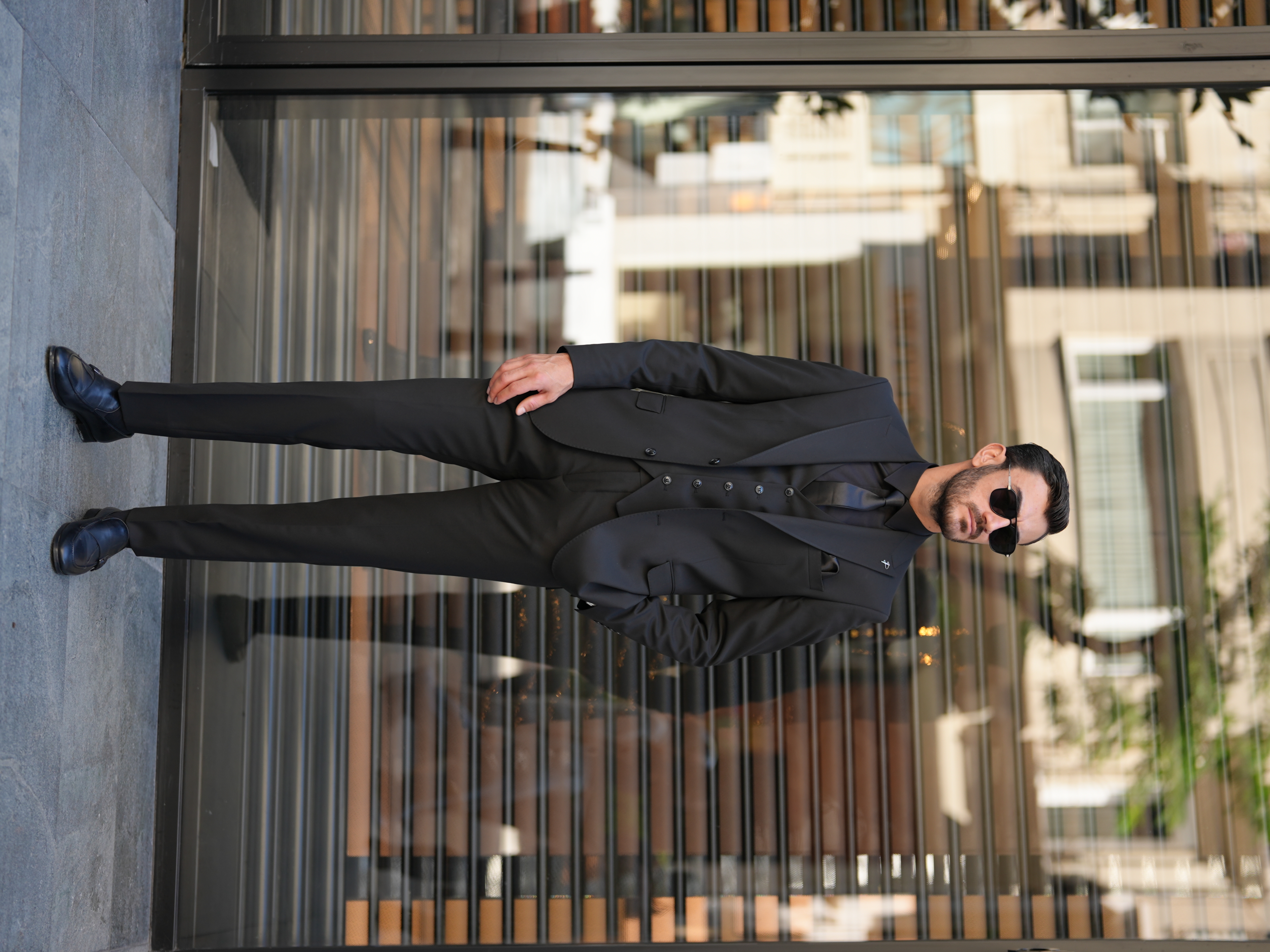 Erkek Slim Fit İtalyan Stil Takım Elbise - Siyah
