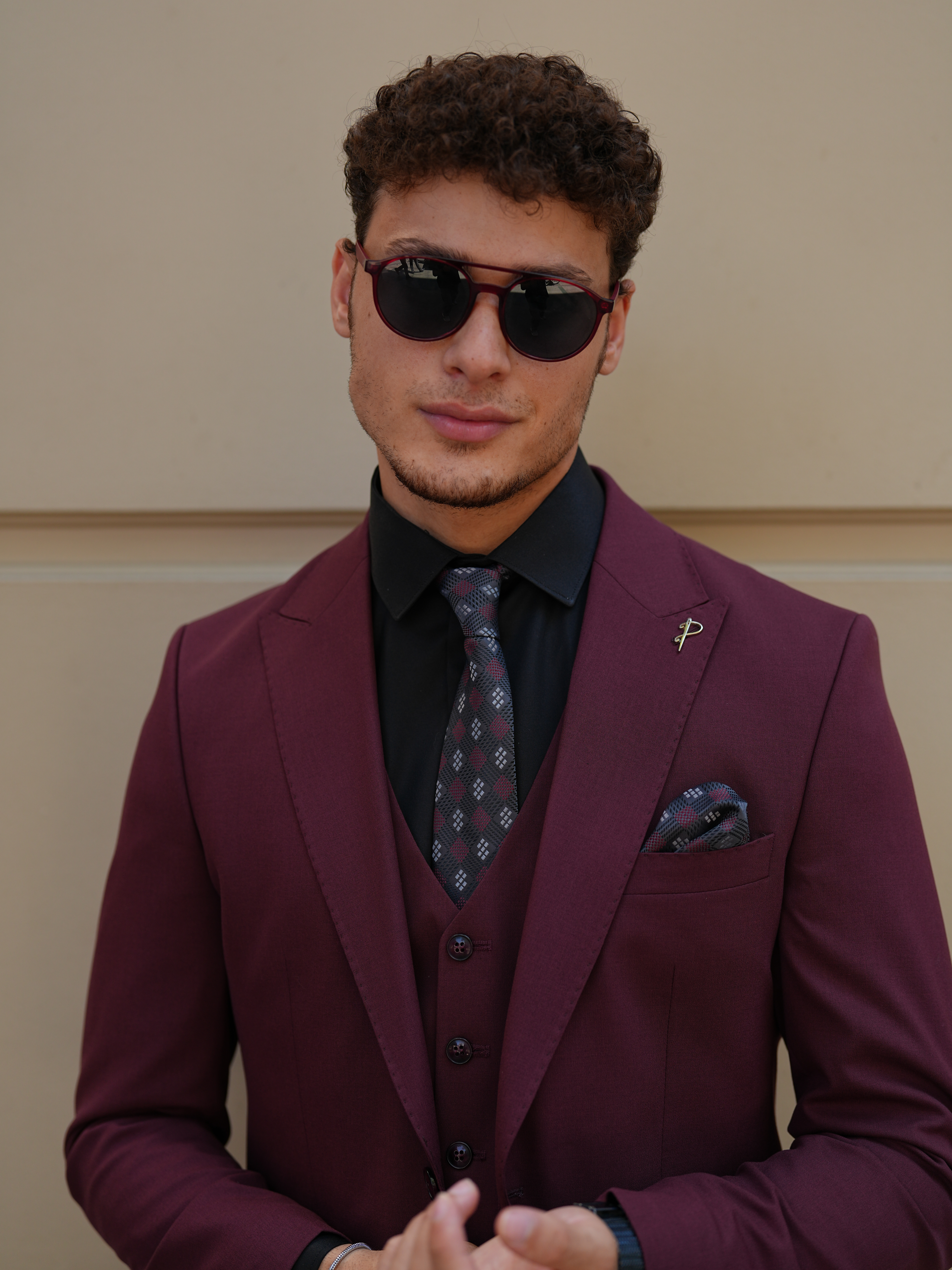 Erkek Slim Fit İtalyan Stil Takım Elbise - Bordo