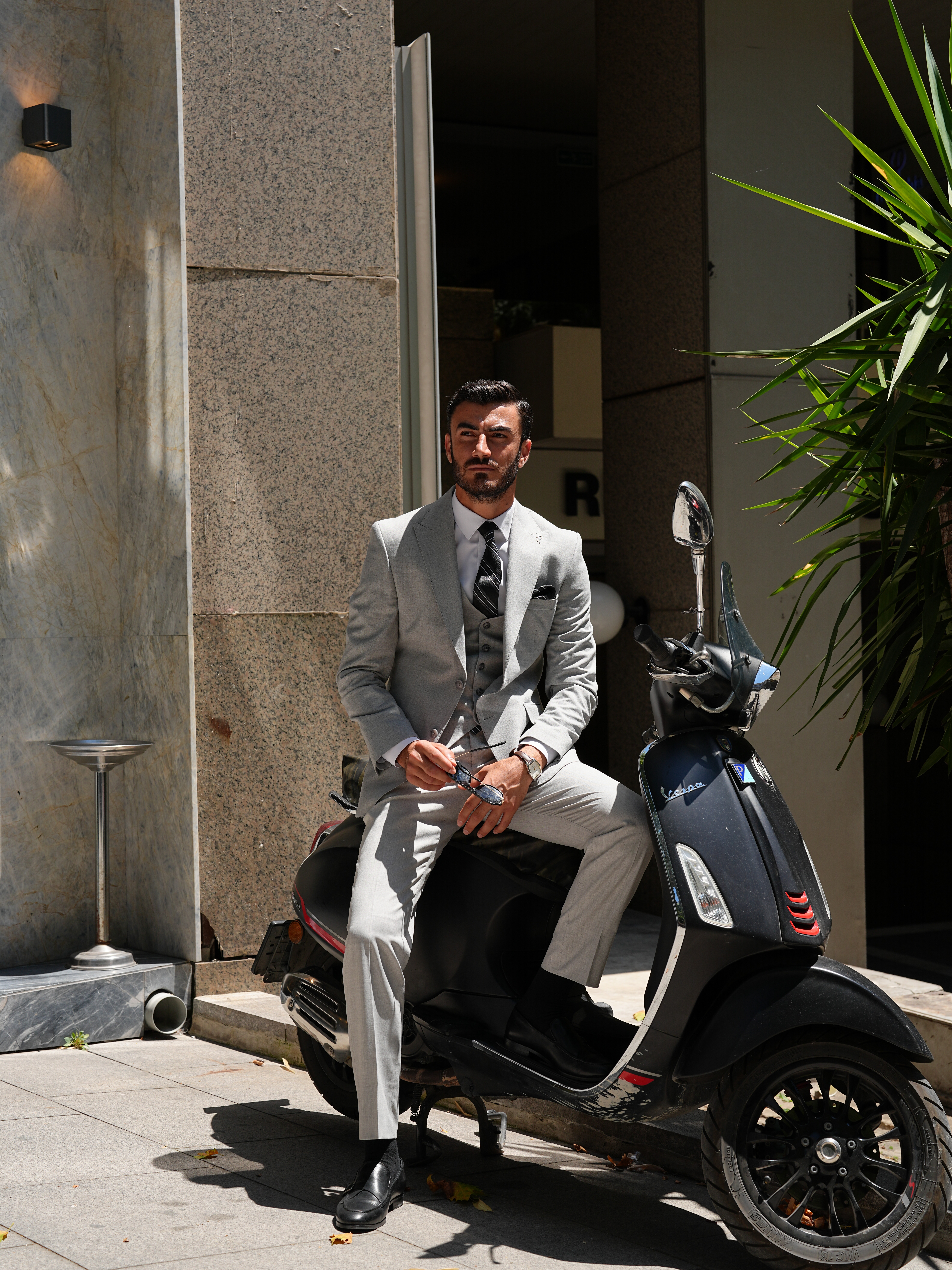 Erkek Slim Fit İtalyan Stil Takım Elbise - Açık gri